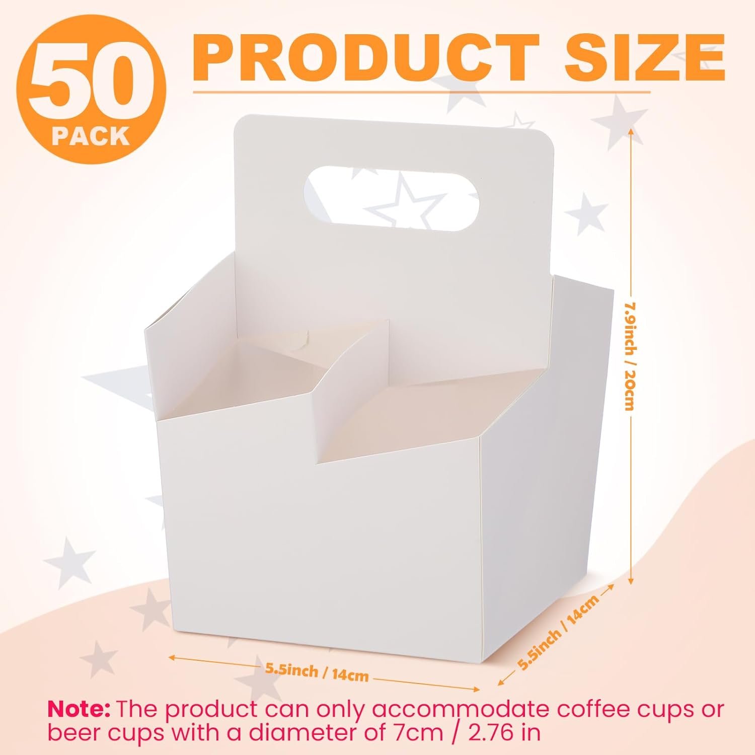 Marchio Bianco Portabirre 4 Bicchieri con Maniglia in Cartone Kraft Monouso per Bevande Calde o Fredde 12-16 oz Consegne Cibo 50 Pezzi con Logo Personalizzato dal Fornitore Bianco