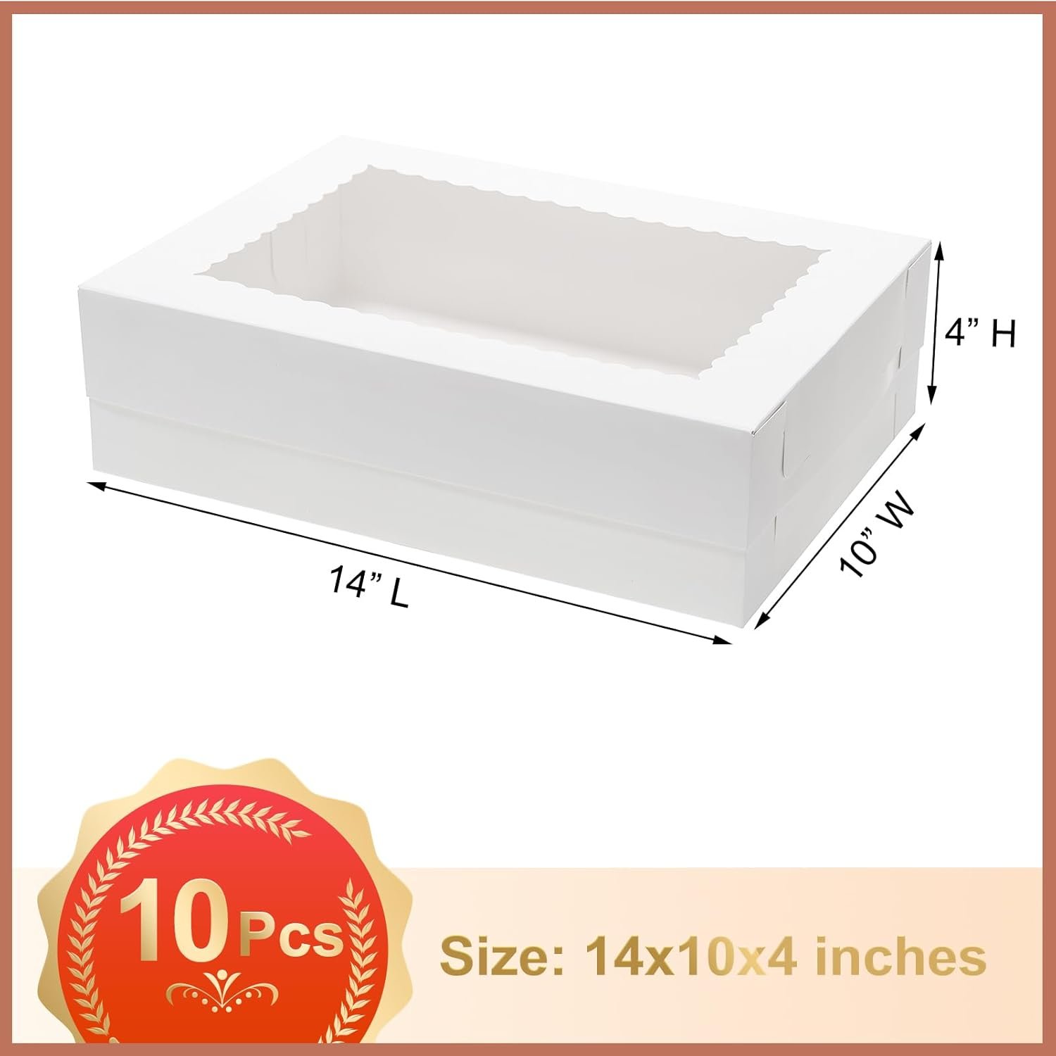 Fornitore 10 pz Scatole per Torte con Finestra 14x10x4 Rettangolari Quarter Sheet con Logo Personalizzato per Pasticceria Torte Cupcakes Donuts Biscotti Crostate Bianche Grandi Marchio Bianco