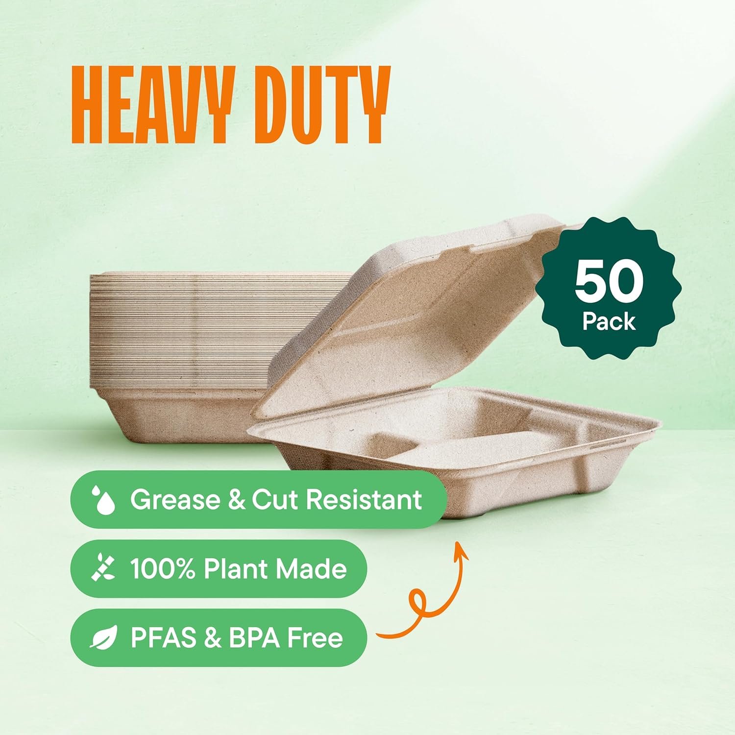 Logo Personalizzato Contenitori a Guscio per Cibo da Asporto 100% Compostabili [8x8