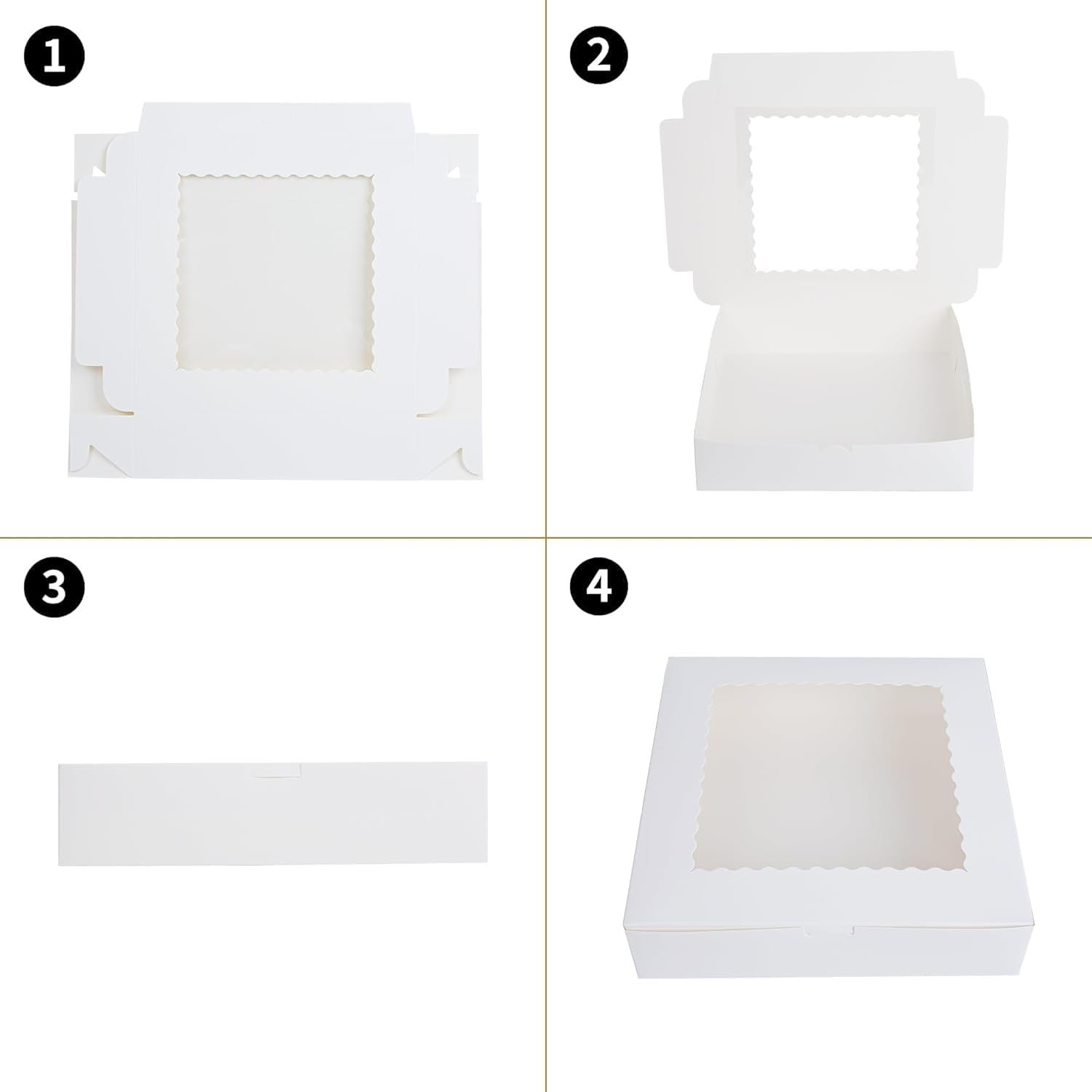Marchio Bianco Scatole per Torte e Biscotti con Finestra 10 Pezzi 10x10x2.5 pollici Logo Personalizzato dal Produttore