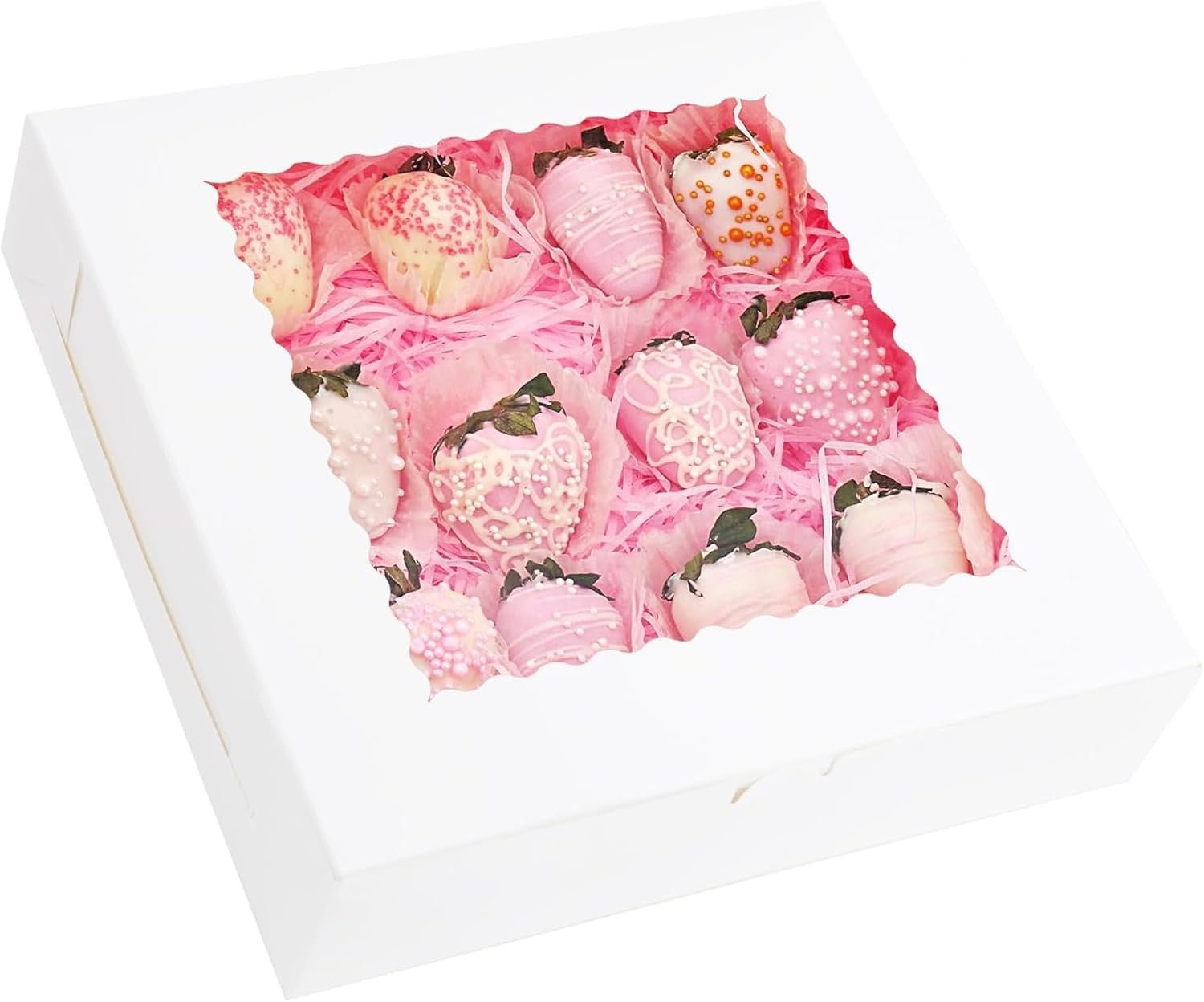 Marchio Bianco Scatole per Torte e Biscotti con Finestra 10 Pezzi 10x10x2.5 pollici Logo Personalizzato dal Produttore