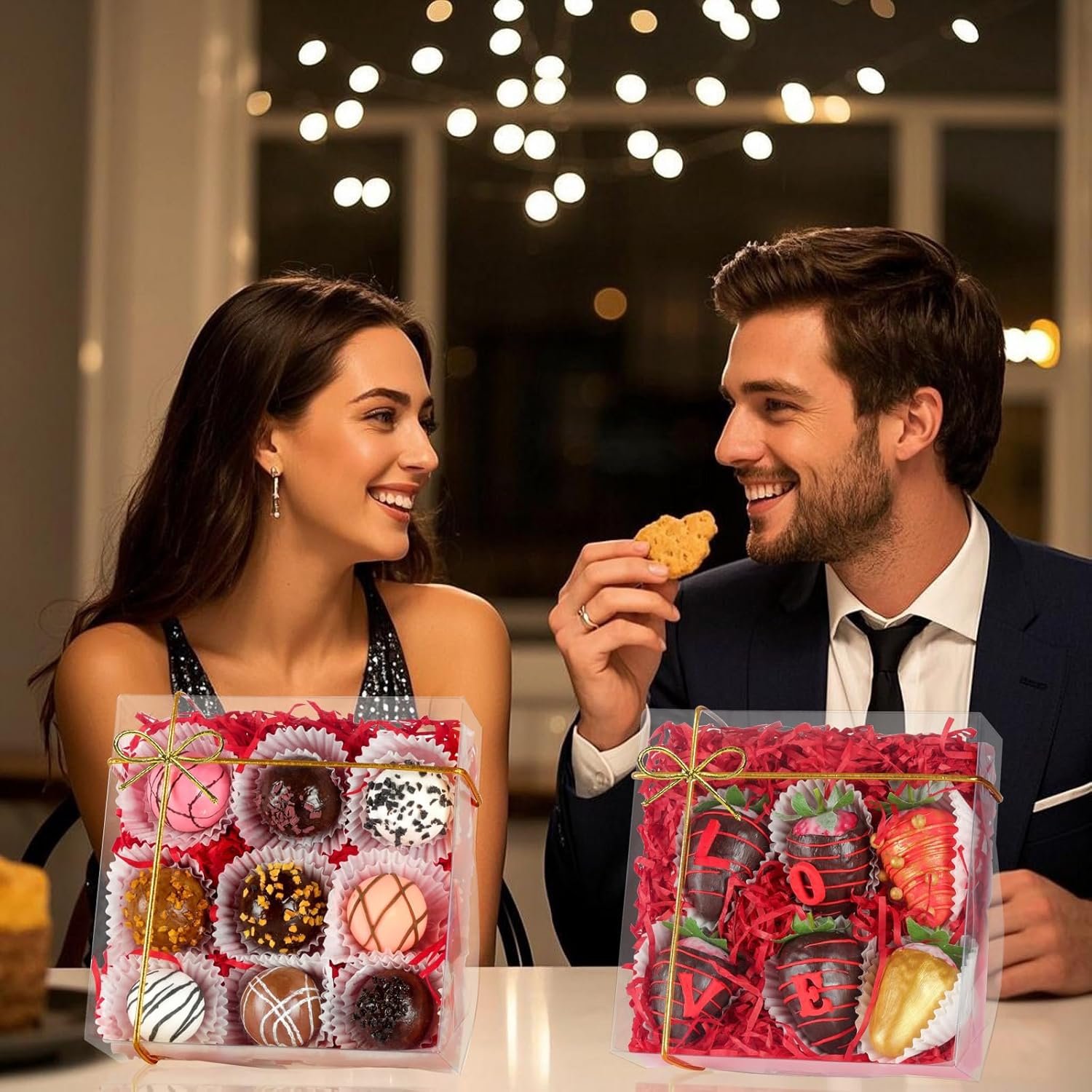Produttore Scatole per Biscotti 6x6x2 Pollici con Finestra Trasparente 20 Pz con Logo Personalizzato per Macaron Fragole al Cioccolato Torte Pasticceria Tartufi Cakesicle Marchio Bianco
