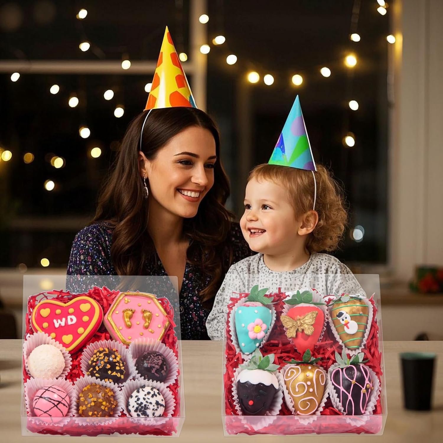 Produttore Scatole per Biscotti 6x6x2 Pollici con Finestra Trasparente 20 Pz con Logo Personalizzato per Macaron Fragole al Cioccolato Torte Pasticceria Tartufi Cakesicle Marchio Bianco