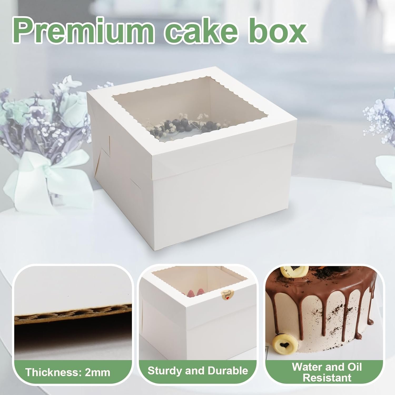 Produttore di Scatole per Torte Confezione da 2 12x12x8 Pollici con Basi Bianche e Grande Finestra Contenitori Monouso con Coperchi per Biscotti Crostate Matrimoni Compleanni con Logo Personalizzato Marchio Bianco