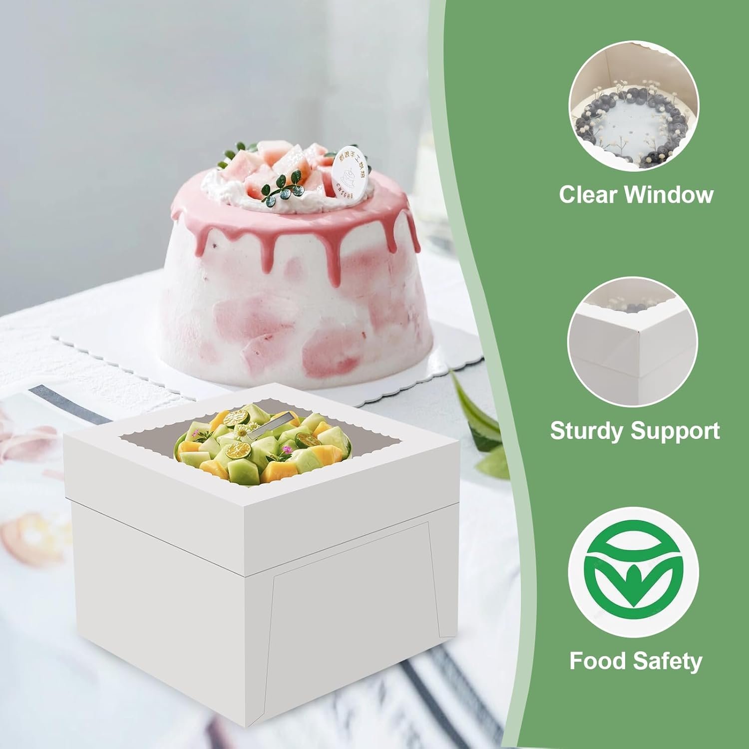 Produttore di Scatole per Torte Confezione da 2 12x12x8 Pollici con Basi Bianche e Grande Finestra Contenitori Monouso con Coperchi per Biscotti Crostate Matrimoni Compleanni con Logo Personalizzato Marchio Bianco
