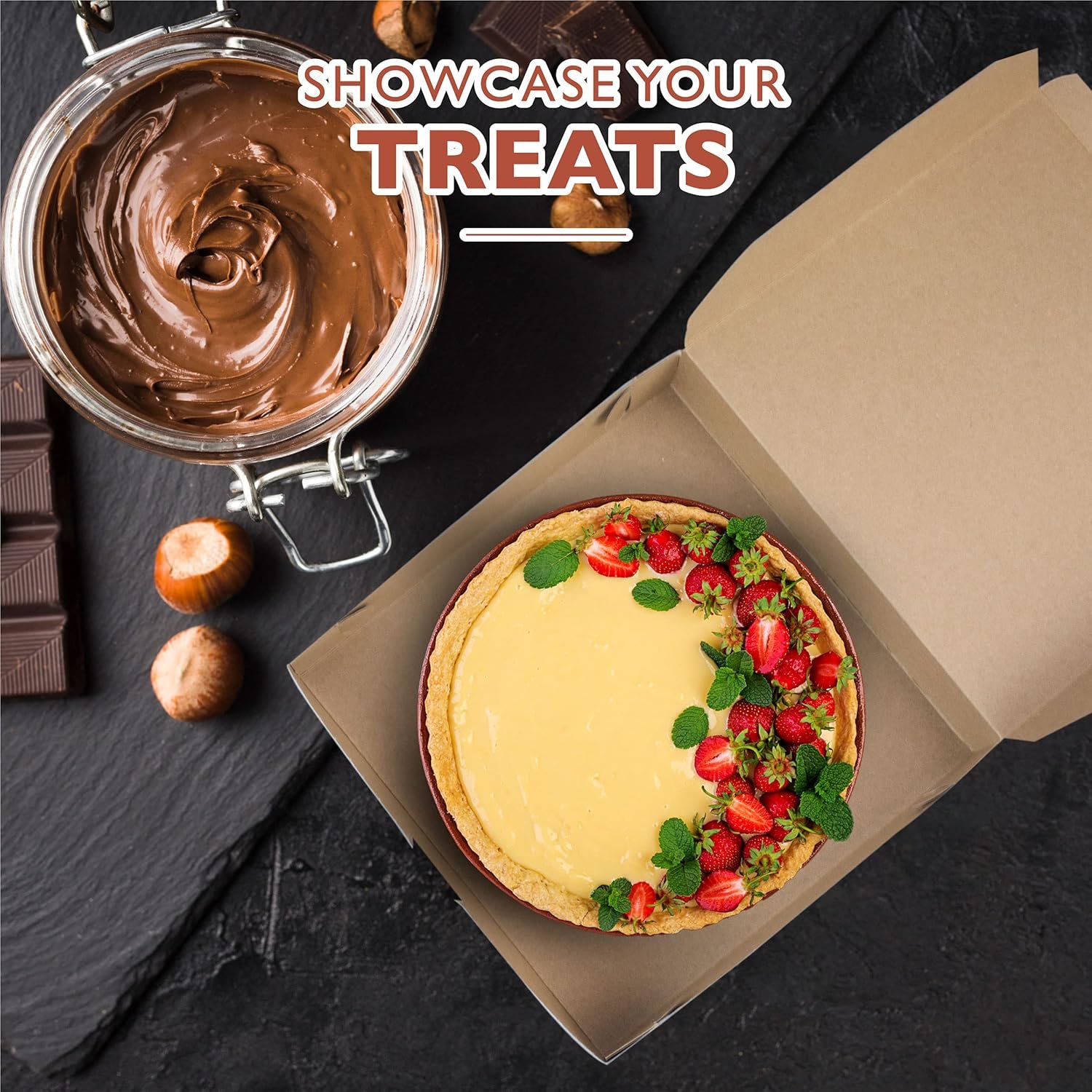 Fornitore Scatole Quadrate Kraft 10x10x2.5 Confezione da 25 per Torte Biscotti Cheesecake con Logo Personalizzato Marchio Bianco per Fragole al Cioccolato Dolci
