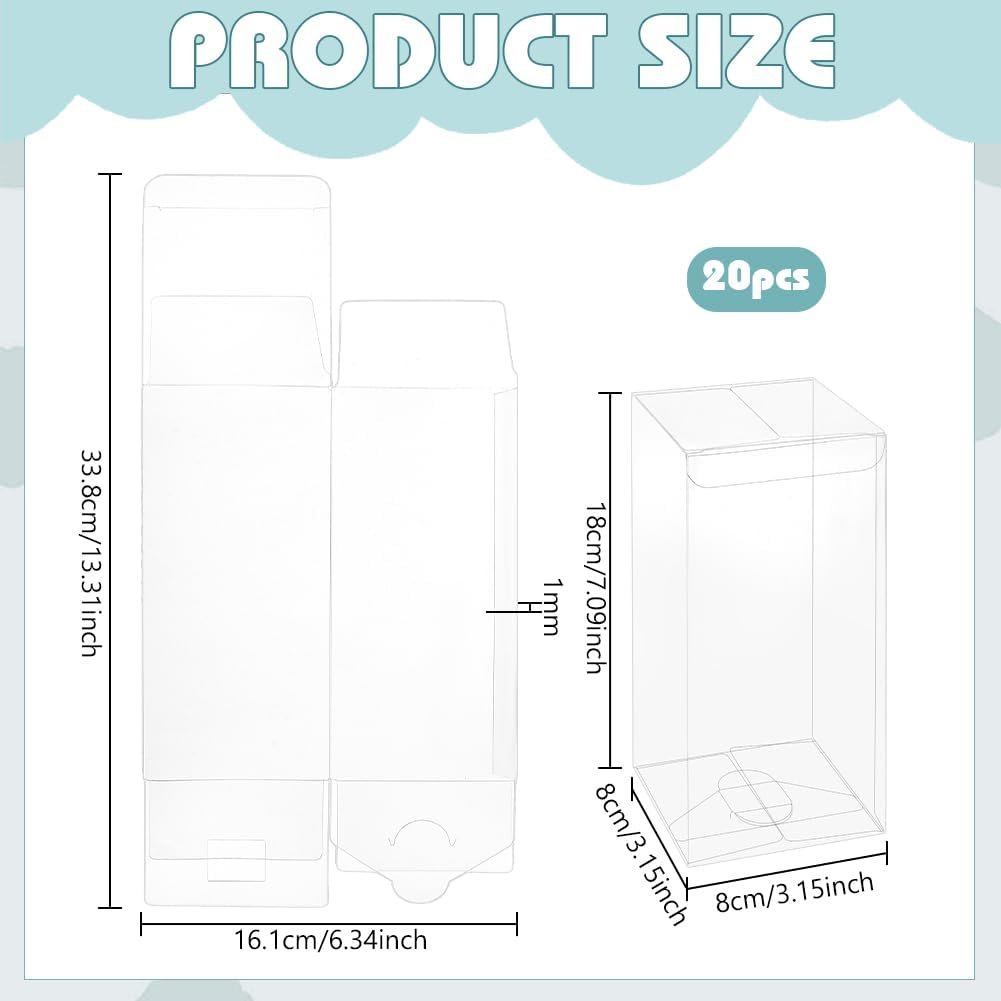 Marchio Bianco Scatole per Bomboniere Trasparenti PVC con Logo Personalizzato 20 pz 8x8x18 cm Rettangolari con Pellicola per Natale Nozze Festa Compleanni da Fornitore