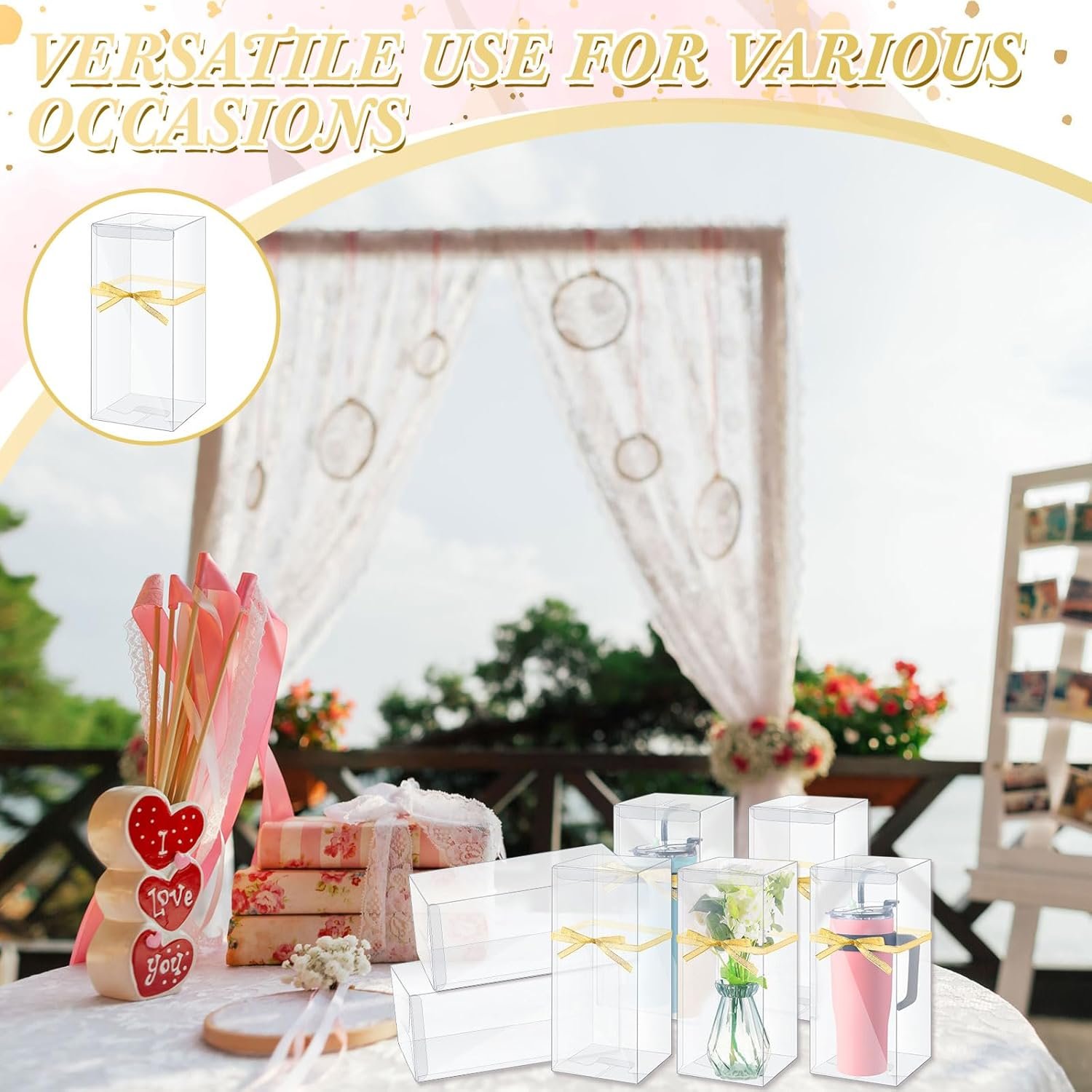Produttore 50 Pezzi Scatole Regalo Trasparenti per Tumbler con Nastro Sublimazione con Logo Personalizzato Compatibili 11oz 12oz 15oz 20oz 30oz 40oz (12.6 x 5.5 x 4.3 Inch) Marchio Bianco