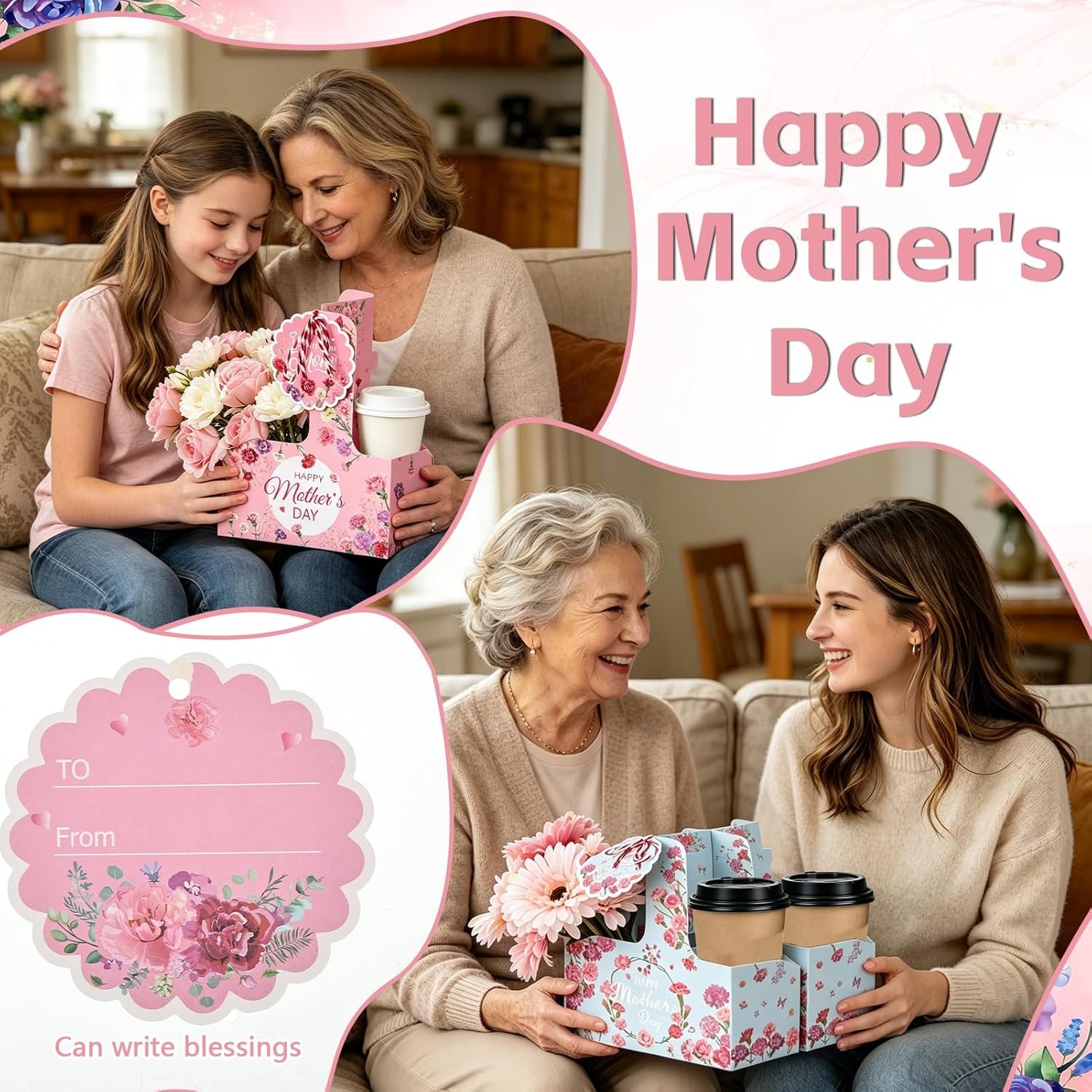 Produttore Portatazza da 2 Tazze 24 Pezzi con Logo Personalizzato e Maniglia a Etichetta in Cartone Monouso per Festa della Mamma Bevande Calde Fredde Caffè Marchio Bianco