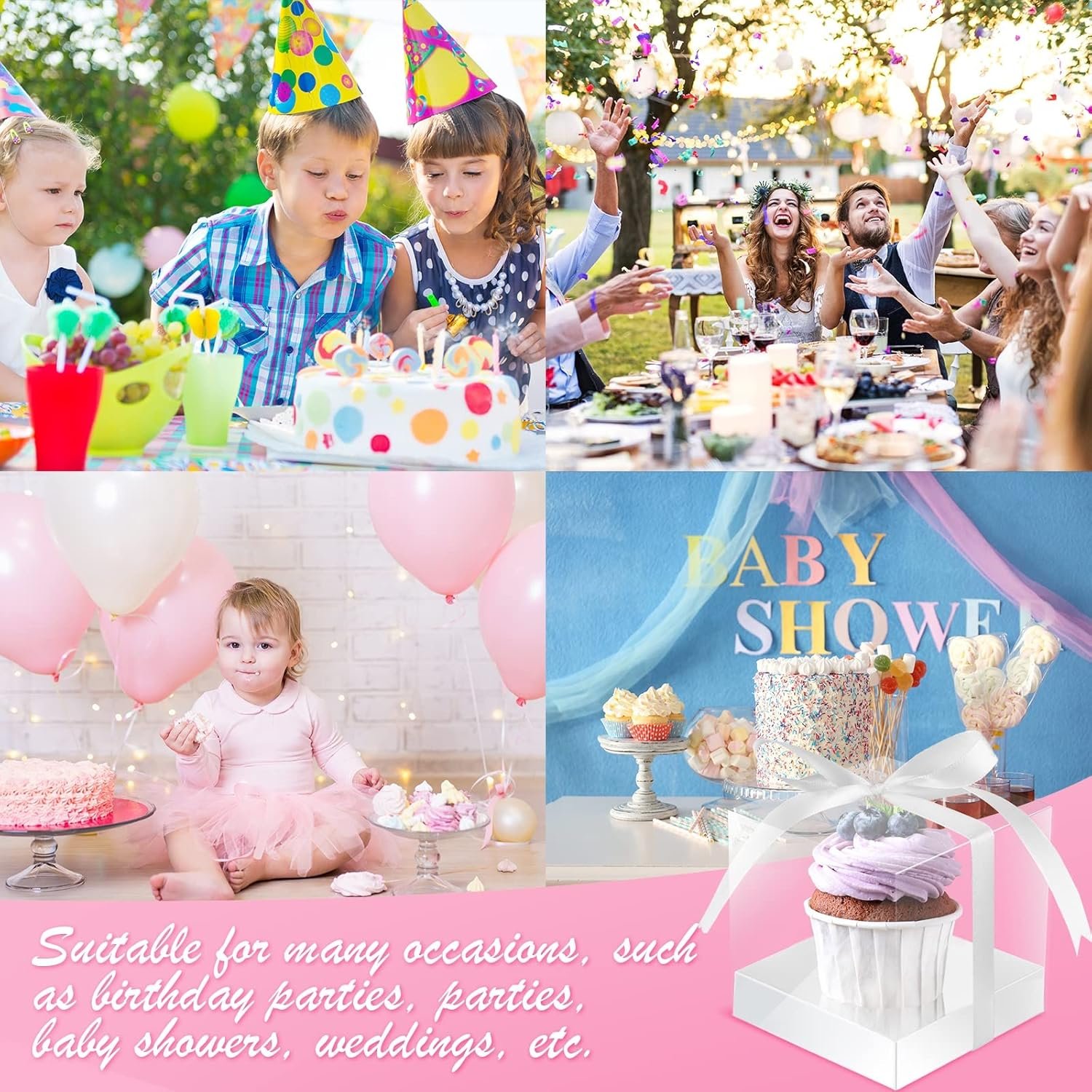 Marchio Bianco 100 Pz Scatole Individuali per Cupcake in Plastica Trasparente 3.5