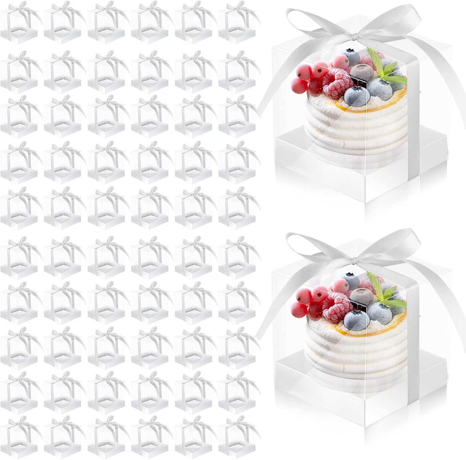 Marchio Bianco 100 Pz Scatole Individuali per Cupcake in Plastica Trasparente 3.5" con Logo Personalizzato Inserti e Nastro per Matrimonio Baby Shower Bomboniere dal Produttore
