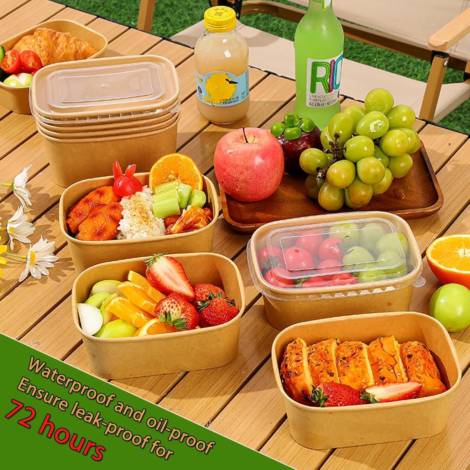 Marchio Bianco Confezione da 50 Contenitori Monouso da 29 oz per Preparazione Pasti con Coperchi e Forchette Ciotole Carta Kraft Asporto Microonde Freezer Safe per Cibi Caldi Freddi Insalate con Logo Personalizzato Fornitore Diretto