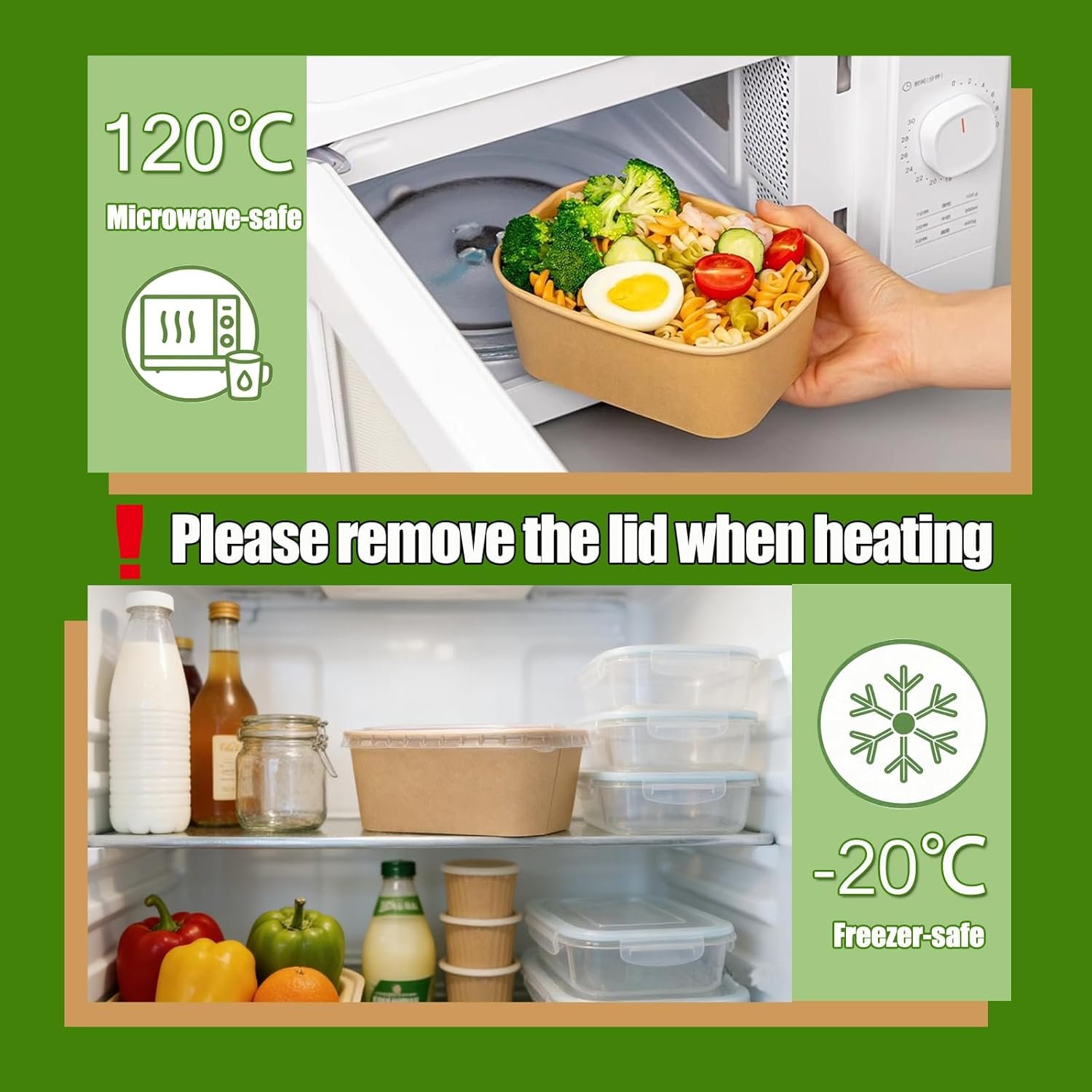 Marchio Bianco Confezione da 50 Contenitori Monouso da 29 oz per Preparazione Pasti con Coperchi e Forchette Ciotole Carta Kraft Asporto Microonde Freezer Safe per Cibi Caldi Freddi Insalate con Logo Personalizzato Fornitore Diretto