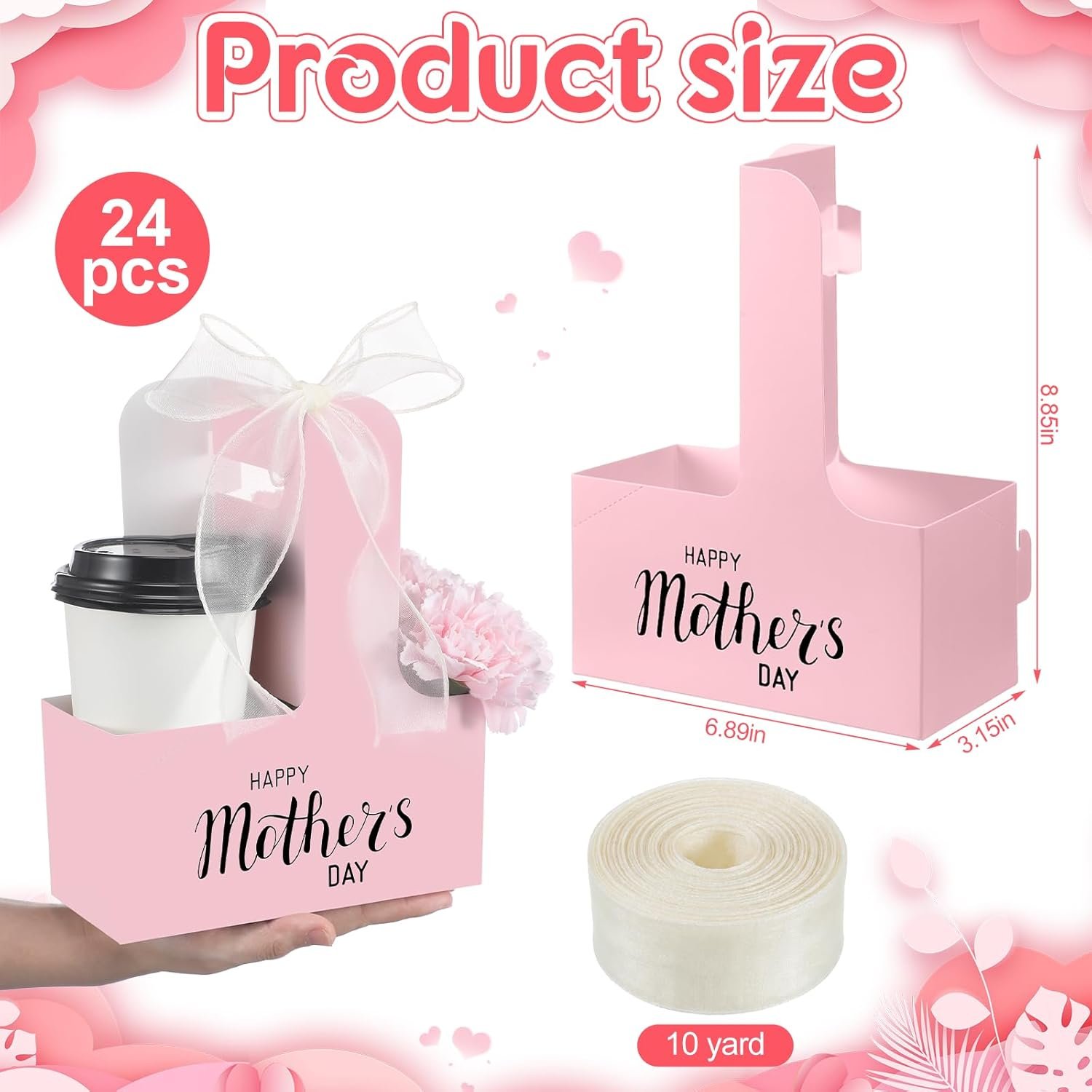 Marchio Bianco Confezione da 24 Portatazza per 2 Bicchieri con Maniglia e Fiocco per Festa della Mamma Cartone Monouso per Bevande Calde Fredde Asporto Caffè Delivery dal Produttore con Logo Personalizzato