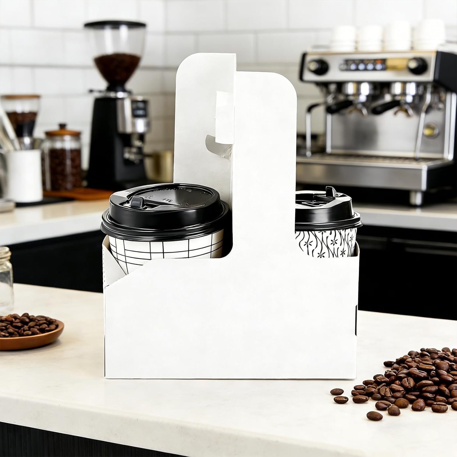 Logo Personalizzato Portabevande 2 Tazze con Maniglia Cartone Kraft Confezione da 50 Marchio Bianco Portatile per Consegne Caffè Bevande 2 o 4 Tazze Fornitore