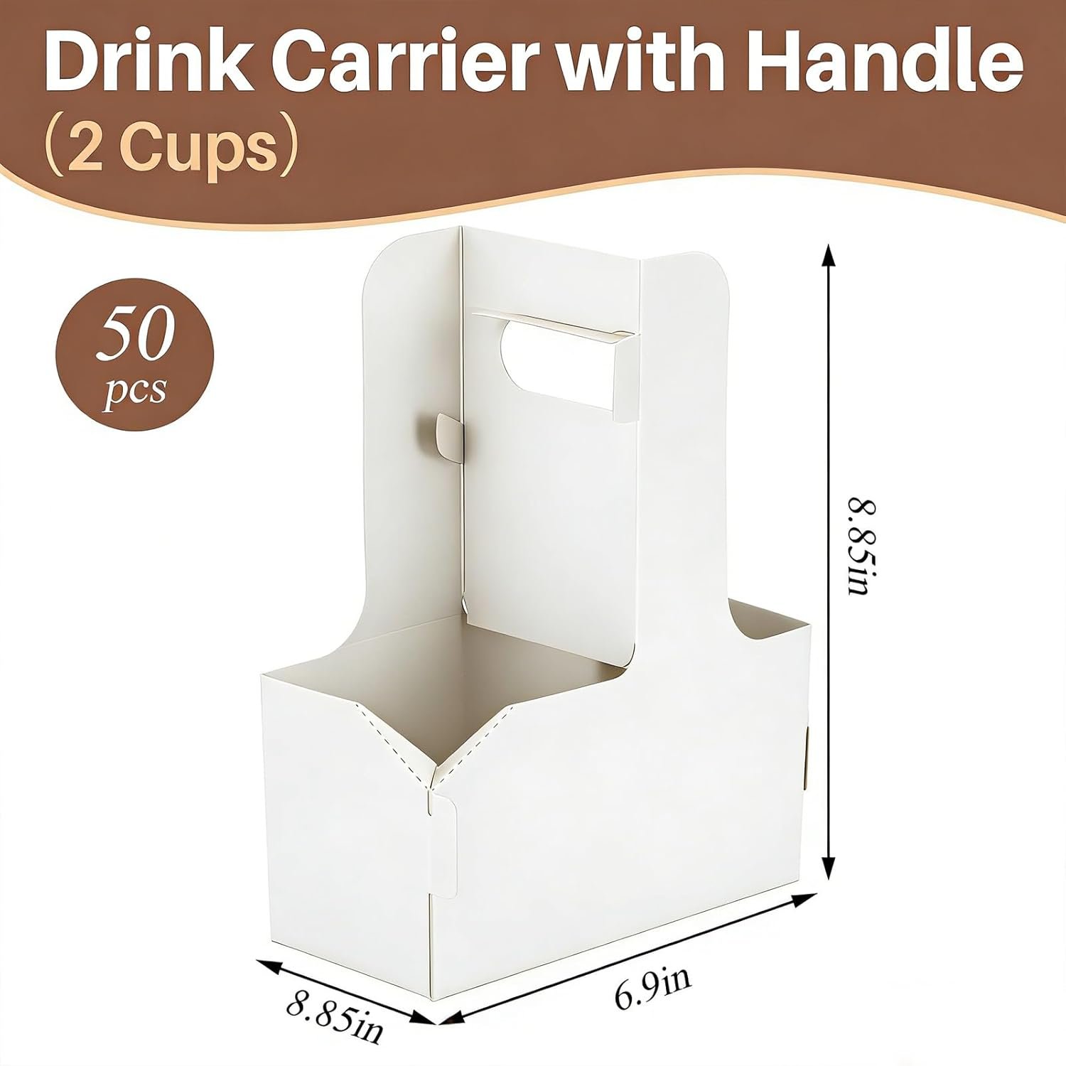 Logo Personalizzato Portabevande 2 Tazze con Maniglia Cartone Kraft Confezione da 50 Marchio Bianco Portatile per Consegne Caffè Bevande 2 o 4 Tazze Fornitore