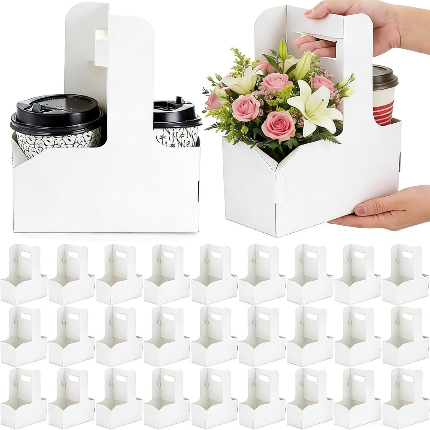Logo Personalizzato Portabevande 2 Tazze con Maniglia Cartone Kraft Confezione da 50 Marchio Bianco Portatile per Consegne Caffè Bevande 2 o 4 Tazze Fornitore
