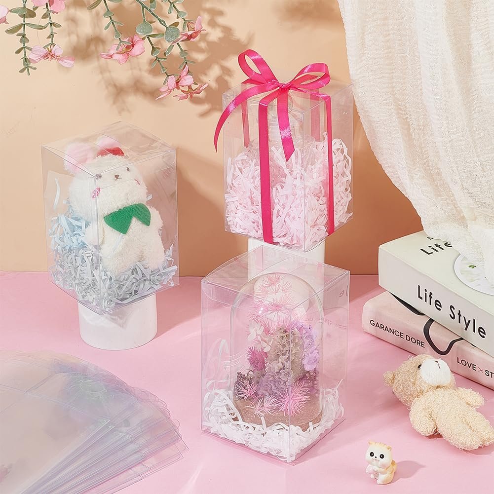 Produttore Scatole Regalo Trasparenti Rettangolari in PVC 15 Pezzi 9x9x14cm con Logo Personalizzato per Matrimoni Feste Compleanno Bridal Shower Marchio Bianco