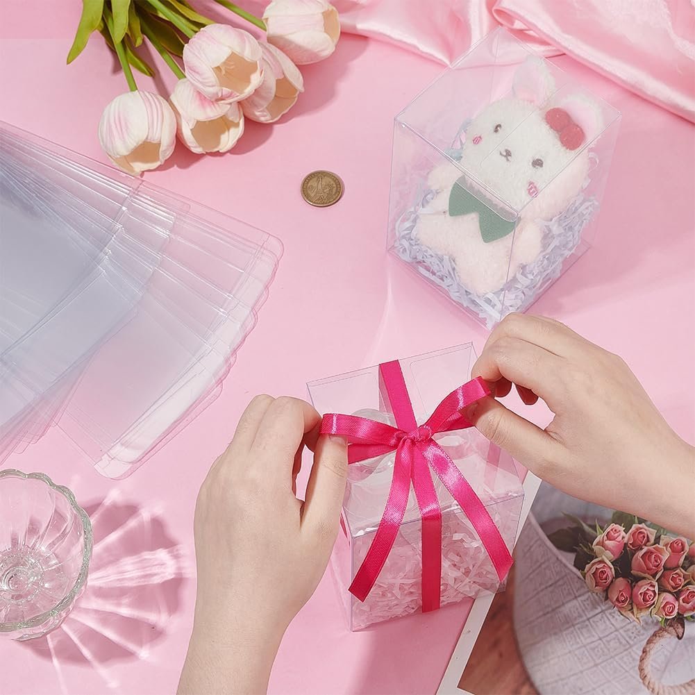 Produttore Scatole Regalo Trasparenti Rettangolari in PVC 15 Pezzi 9x9x14cm con Logo Personalizzato per Matrimoni Feste Compleanno Bridal Shower Marchio Bianco