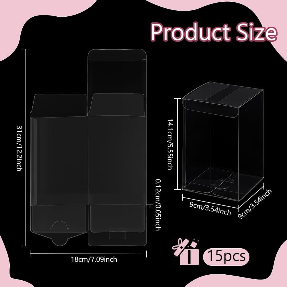Produttore Scatole Regalo Trasparenti Rettangolari in PVC 15 Pezzi 9x9x14cm con Logo Personalizzato per Matrimoni Feste Compleanno Bridal Shower Marchio Bianco