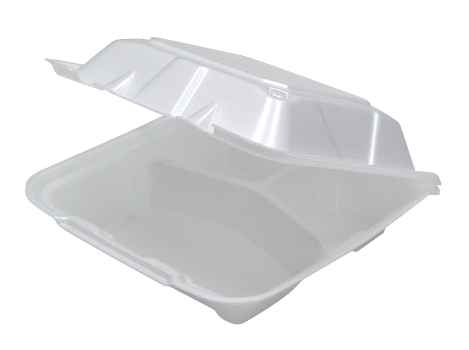 Logo Personalizzato Contenitori in Schiuma con Coperchio a Cerniera Bianchi 9 x 9 x 3-1/4 Marchio Bianco 3 Scomparti Produttore Confezione da 150