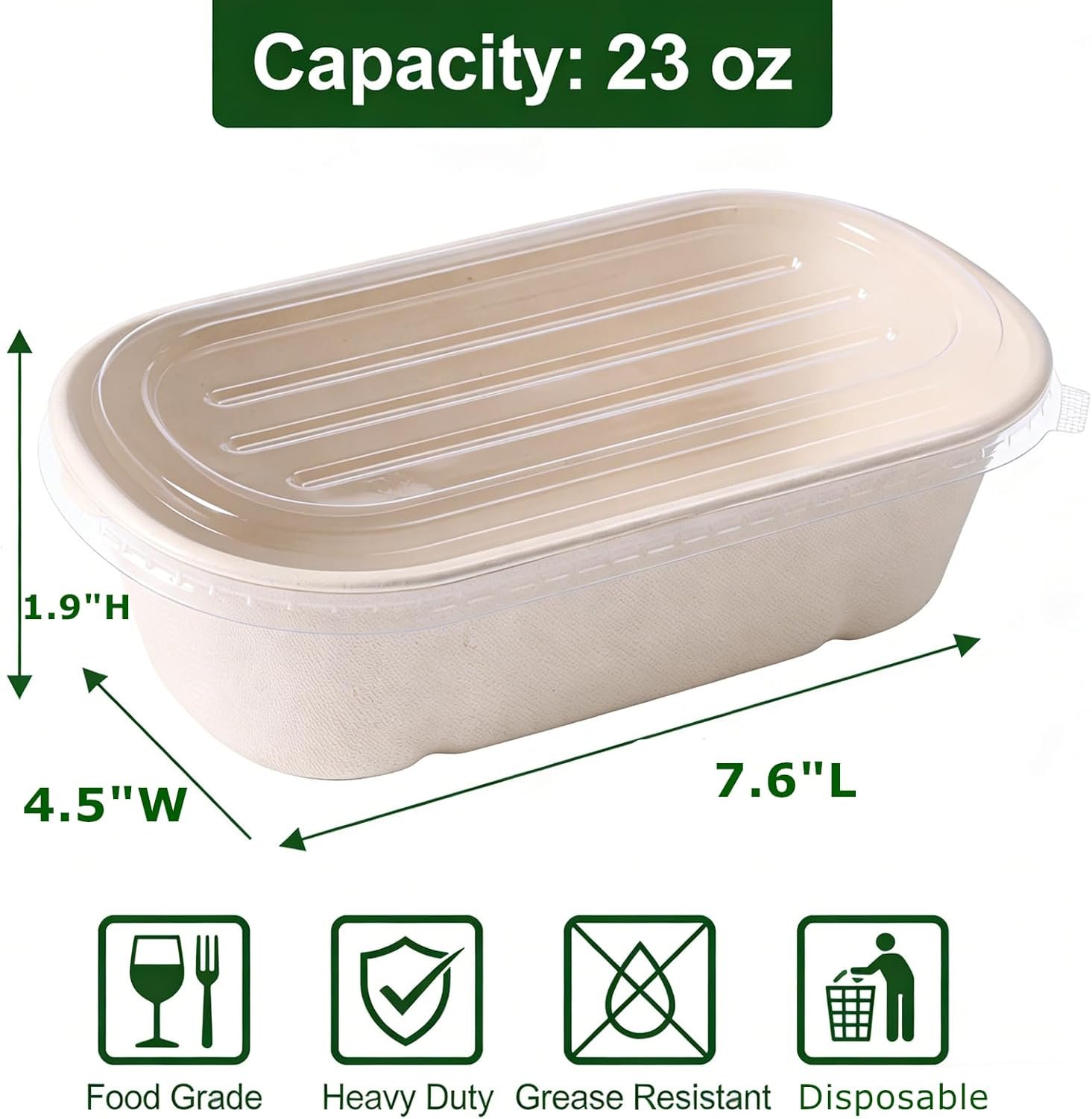 Logo Personalizzato Contenitori Monouso per Preparazione Pasti 23oz Confezione da 50 con Coperchio in Bagassa Adatti al Microonde per Zuppe Insalate Avanzi Pranzo dalla Fabbrica Marchio Bianco