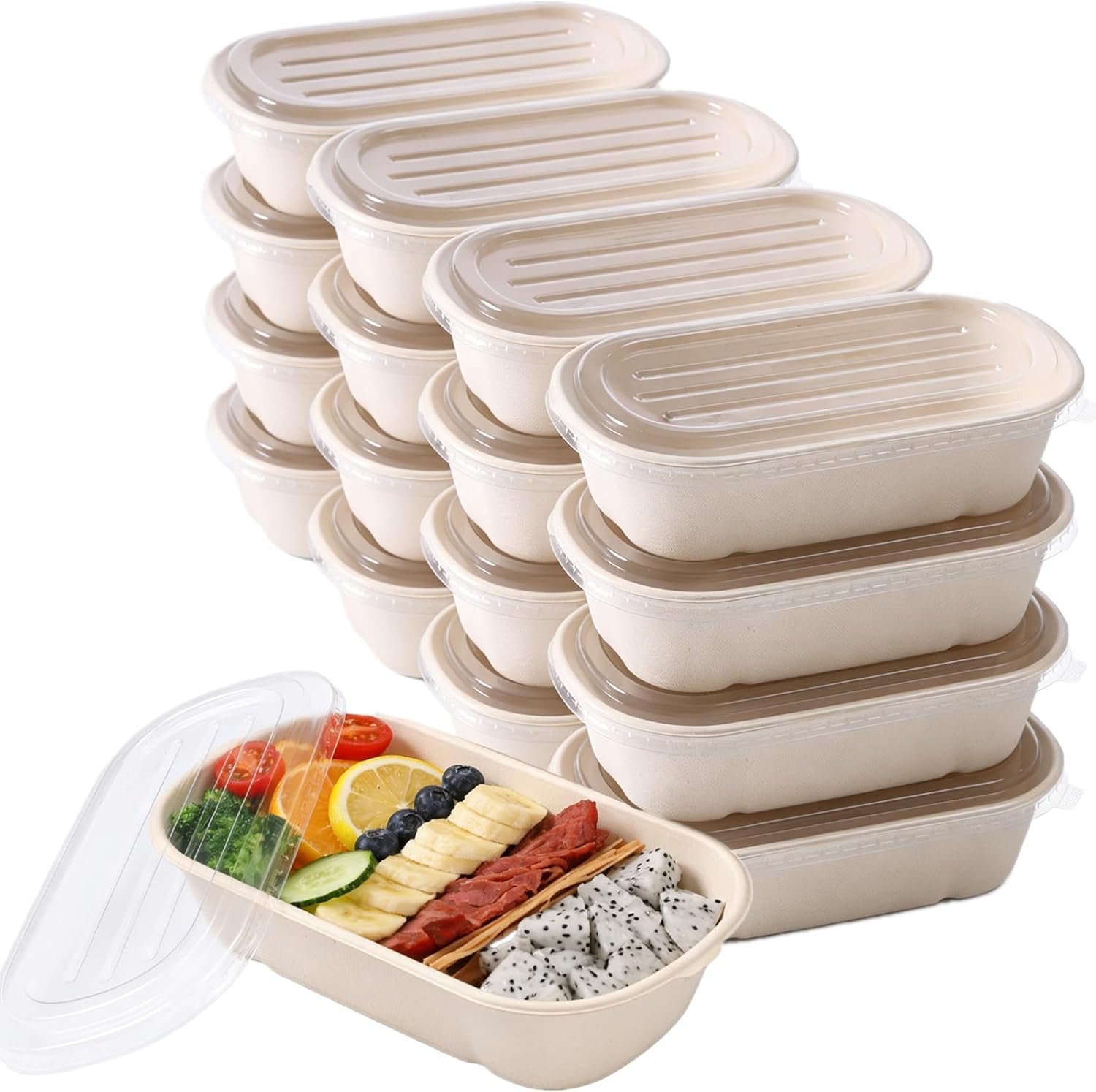 Logo Personalizzato Contenitori Monouso per Preparazione Pasti 23oz Confezione da 50 con Coperchio in Bagassa Adatti al Microonde per Zuppe Insalate Avanzi Pranzo dalla Fabbrica Marchio Bianco