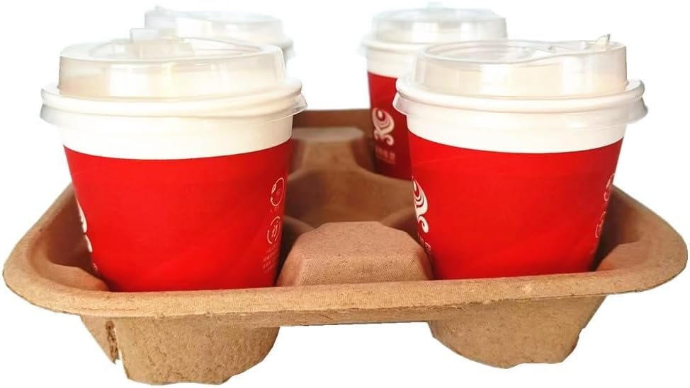 Logo Personalizzato Vassoi Portabevande Monouso per 4 Bicchieri Biodegradabili in Fibra di Polpa Compostabili Anti-Sversamento per Bevande Calde Fredde Marchio Bianco per Auto Consegne Cibo Ristoranti Caffè dal Fornitore (36 Pezzi)