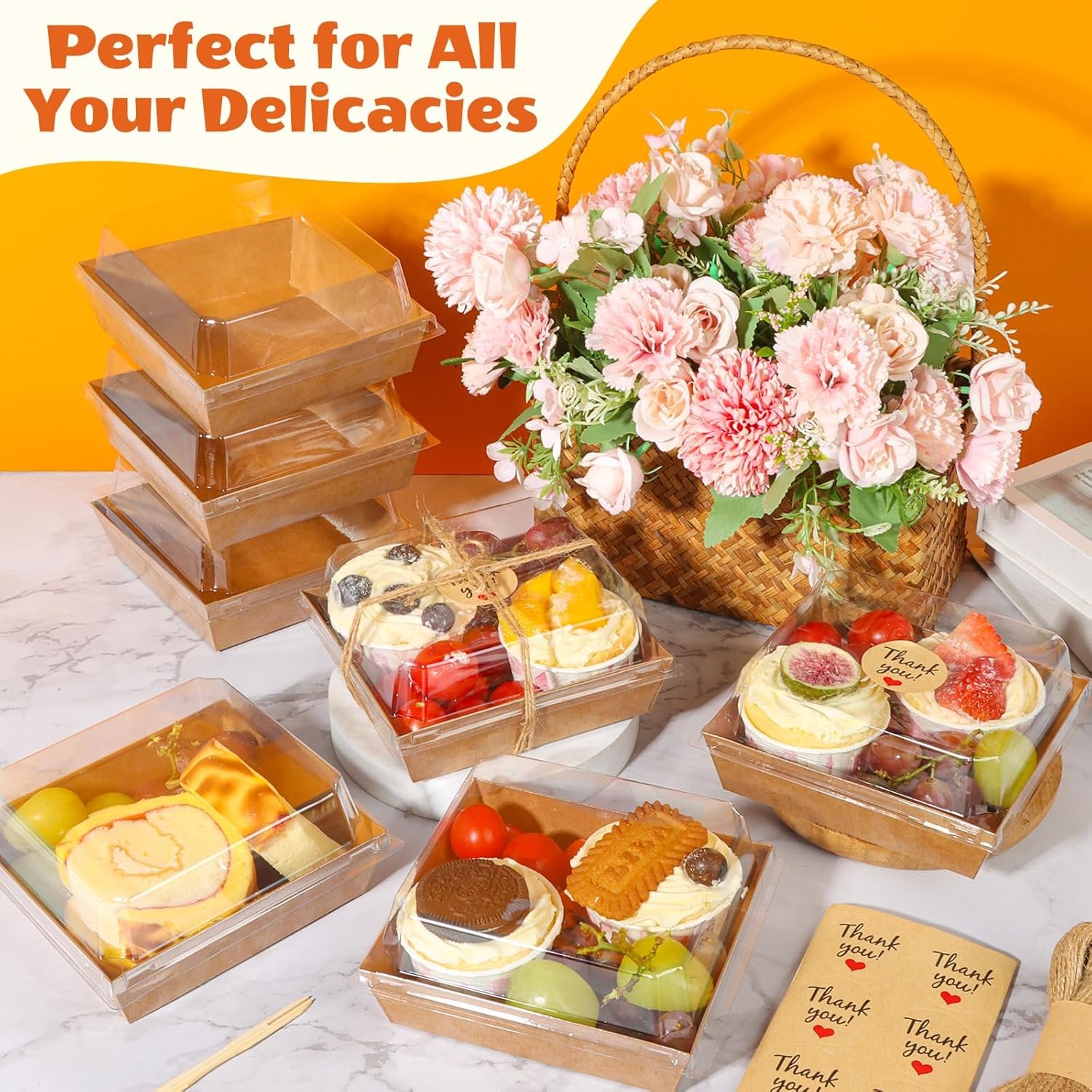 Marchio Bianco 20 Pz Scatole Charcuterie Piccole con Coperchio Trasparente Carta Monouso Da Asporto con Logo Personalizzato per Sandwich Biscotti Sushi Fette Torta Fragole Fornitore