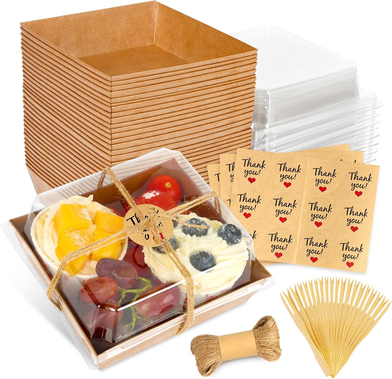Marchio Bianco 20 Pz Scatole Charcuterie Piccole con Coperchio Trasparente Carta Monouso Da Asporto con Logo Personalizzato per Sandwich Biscotti Sushi Fette Torta Fragole Fornitore