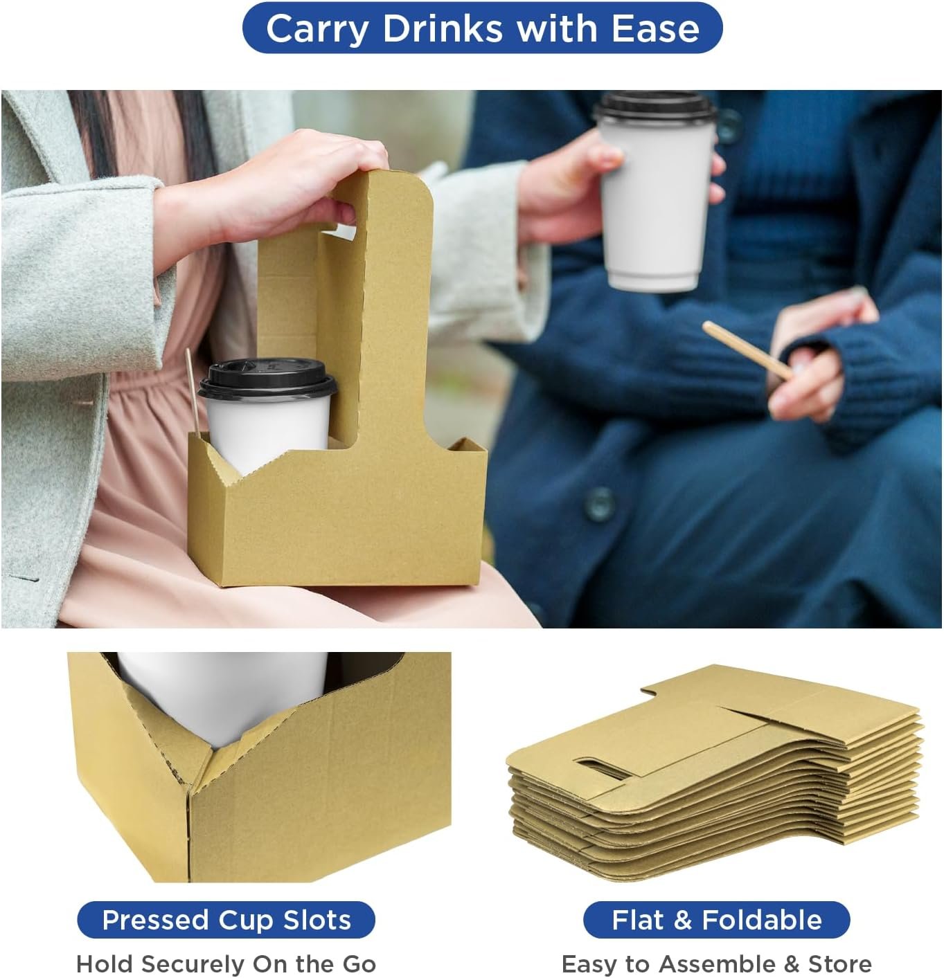 Portabevande in Cartone con Logo Personalizzato e Manico - Portatazza Robusto in Kraft per Tazze 10-32 oz con Marchio Bianco - Ecologico Monouso per Bevande Calde/Fredde da Asporto (2 Tazze) Produttore