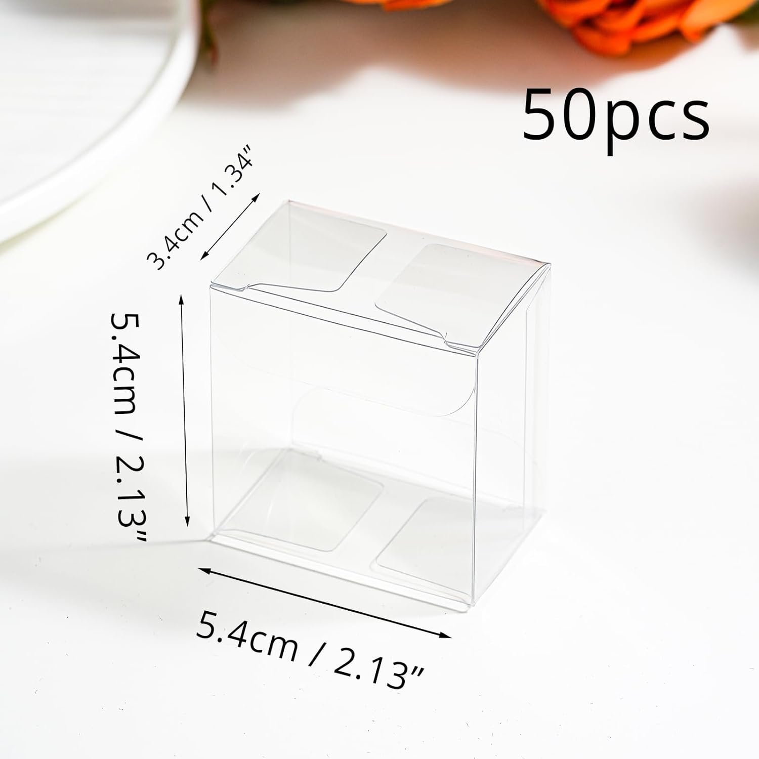 Logo Personalizzato Confezione da 50 Scatole Trasparenti per Singolo Macaron PET Mini 5,4 x 5,4 x 3,4 cm dal Fornitore per Pasticceria Matrimoni Feste Marchio Bianco