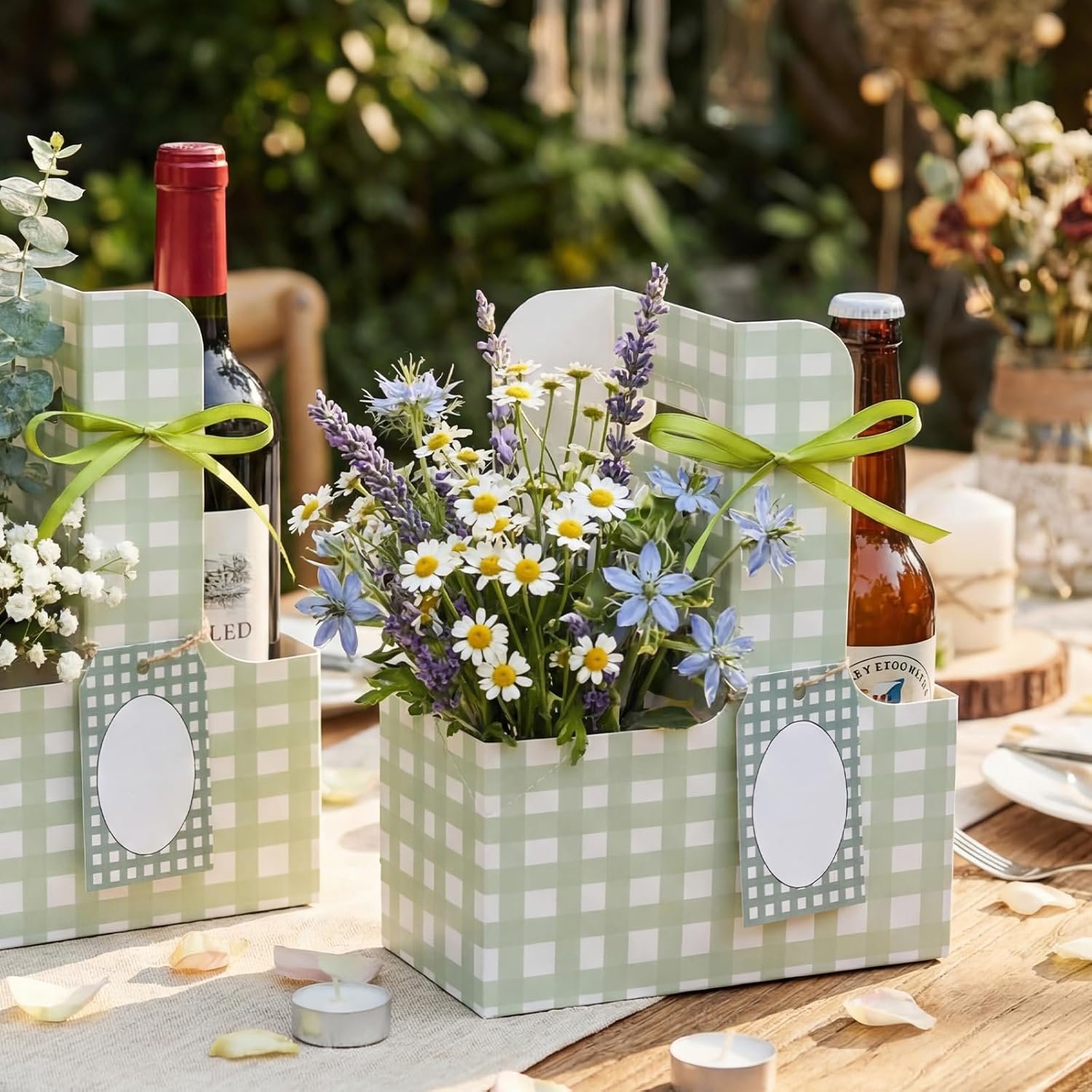 Logo Personalizzato 24 Set Portabevande per 2 Bicchieri con Manici Gingham Fiori Carte Marchio Bianco per Festa della Mamma Nozze Compleanni Produttore Verde Logo Personalizzato 24 Set Portabevande per 2 Bicchieri con Manici Gingham Fiori Carte Marchio Bianco per Festa della Mamma Nozze Compleanni Produttore Verde
