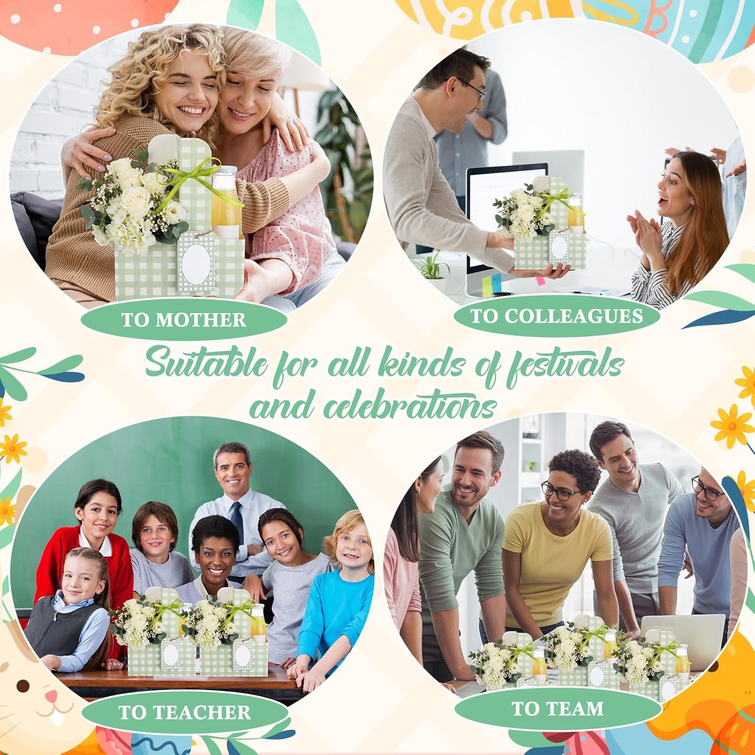 Logo Personalizzato 24 Set Portabevande per 2 Bicchieri con Manici Gingham Fiori Carte Marchio Bianco per Festa della Mamma Nozze Compleanni Produttore Verde Logo Personalizzato 24 Set Portabevande per 2 Bicchieri con Manici Gingham Fiori Carte Marchio Bianco per Festa della Mamma Nozze Compleanni Produttore Verde