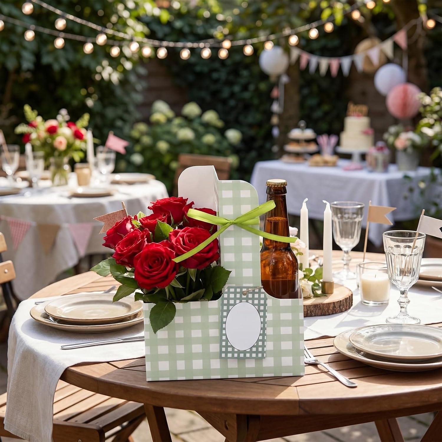Logo Personalizzato 24 Set Portabevande per 2 Bicchieri con Manici Gingham Fiori Carte Marchio Bianco per Festa della Mamma Nozze Compleanni Produttore Verde Logo Personalizzato 24 Set Portabevande per 2 Bicchieri con Manici Gingham Fiori Carte Marchio Bianco per Festa della Mamma Nozze Compleanni Produttore Verde