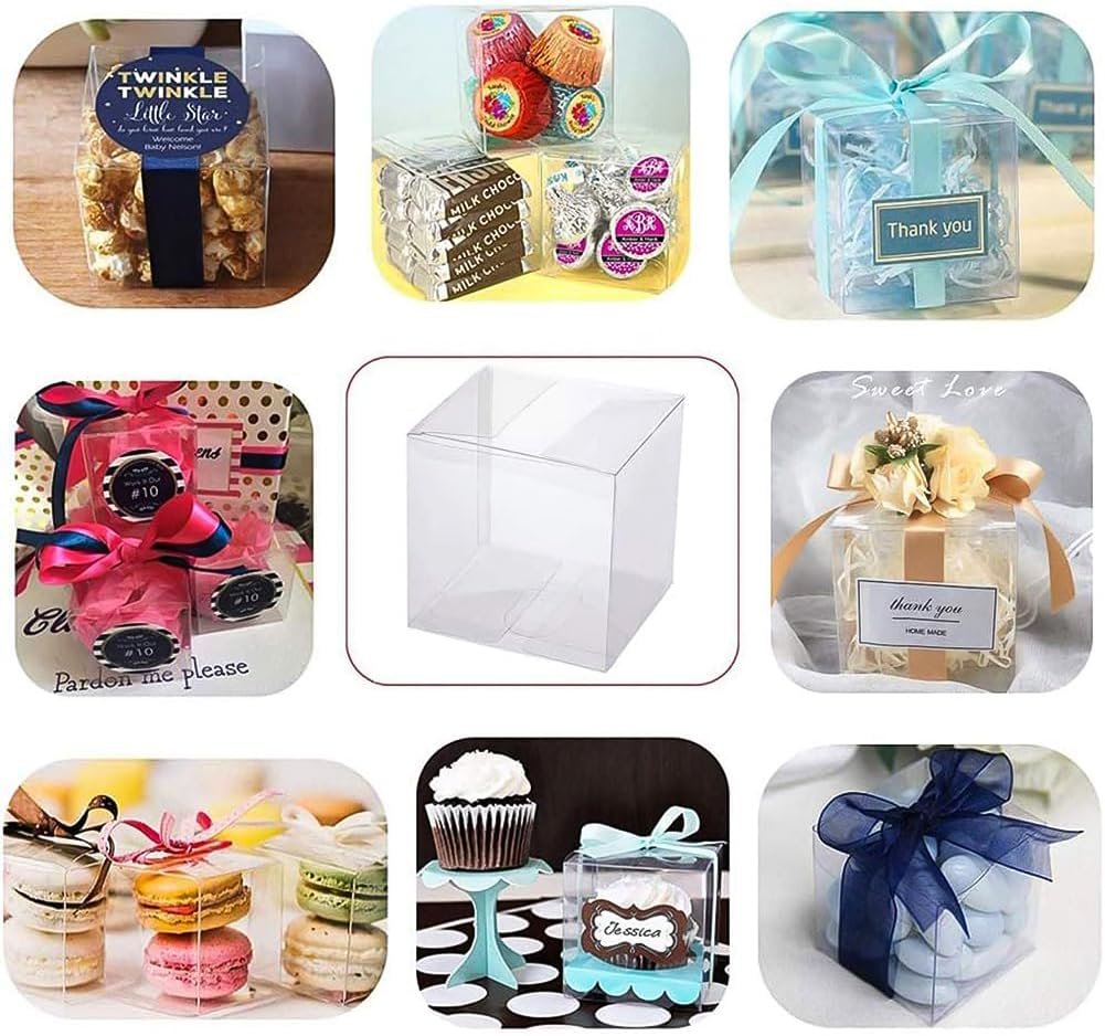Marchio Bianco Scatole in Plastica Trasparenti per Bomboniere Pasquali Festa 3,5 x 3,5 x 3,5 Pollici Cubo Regalo Imballaggio Compleanno Matrimonio con Logo Personalizzato Fornitore