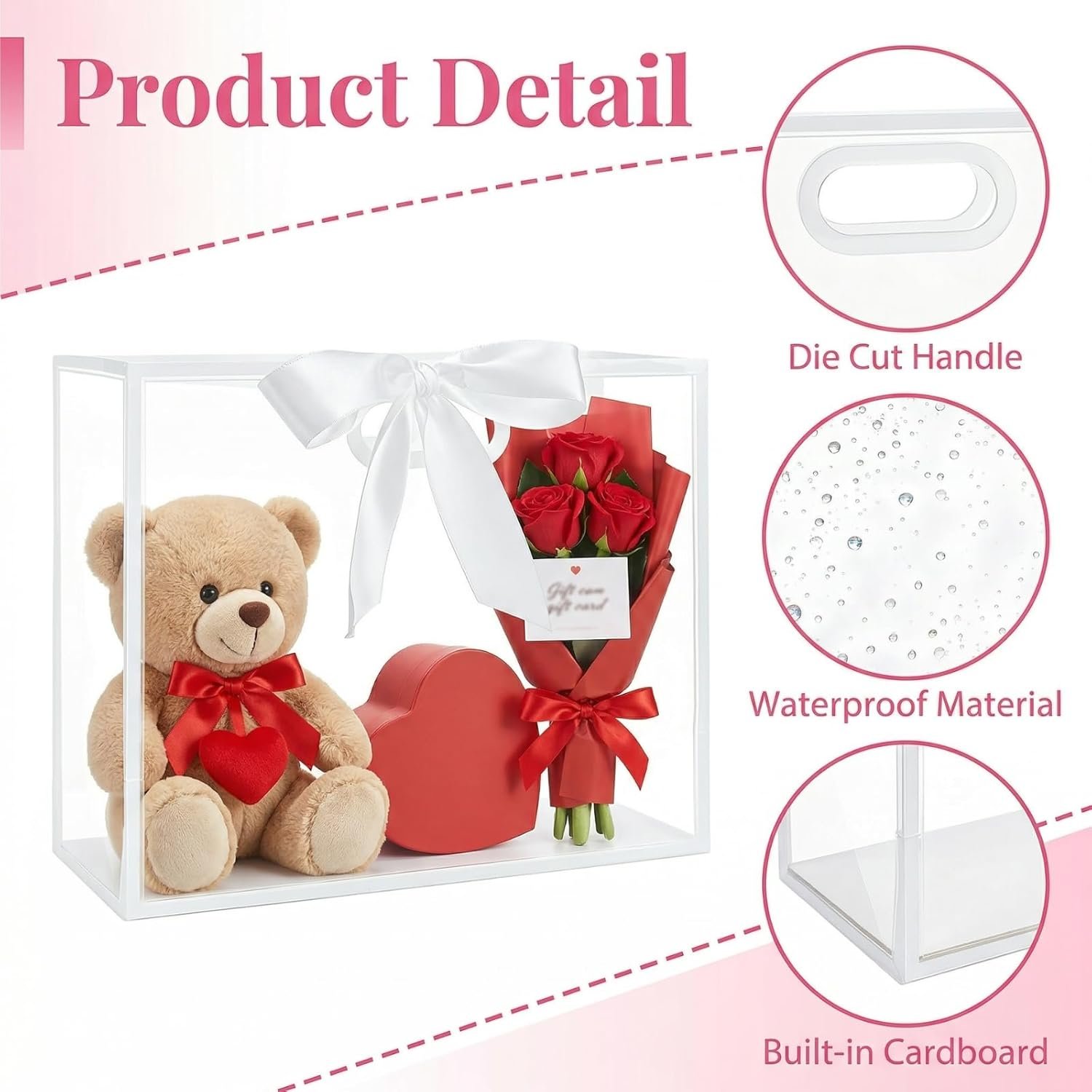 Logo Personalizzato Borse Regalo Trasparenti con Manici 12x10x5 Pollici Riutilizzabili con Nastro Marchio Bianco Confezione da 20 per Festa della Mamma Matrimoni Feste Compleanni Lauree dal Fornitore