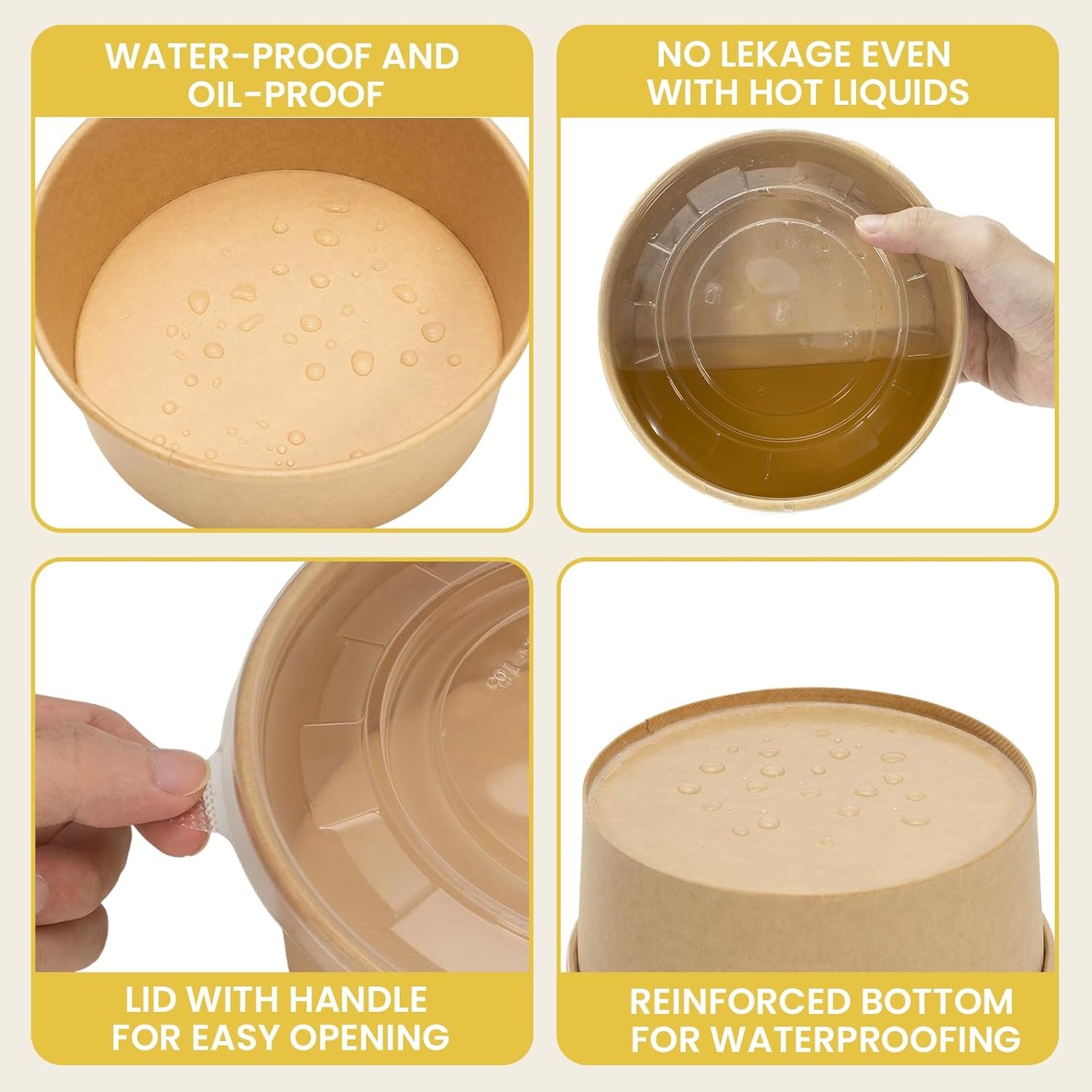 Marchio Bianco - Confezione da 50 Ciotole Monouso in Carta da 34 oz con Coperchi per Zuppe e Pasti Pronti Adatte al Microonde per Feste Asporto Riunioni Pasti all'Aperto con Logo Personalizzato dal Fornitore