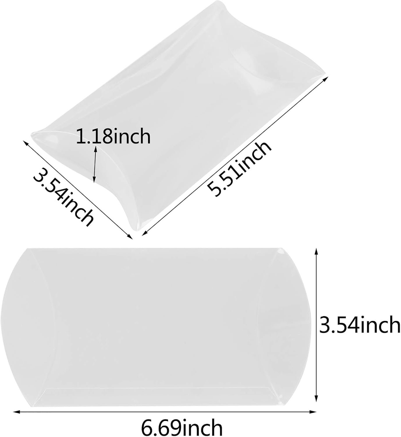 Logo Personalizzato 45 Pz Scatole a Cuscino in Plastica Trasparente 5.51 x 3.54 x 1.18 Pollici Marchio Bianco per Confetti Matrimoni Bridal Shower Baby Shower Compleanni Produttore