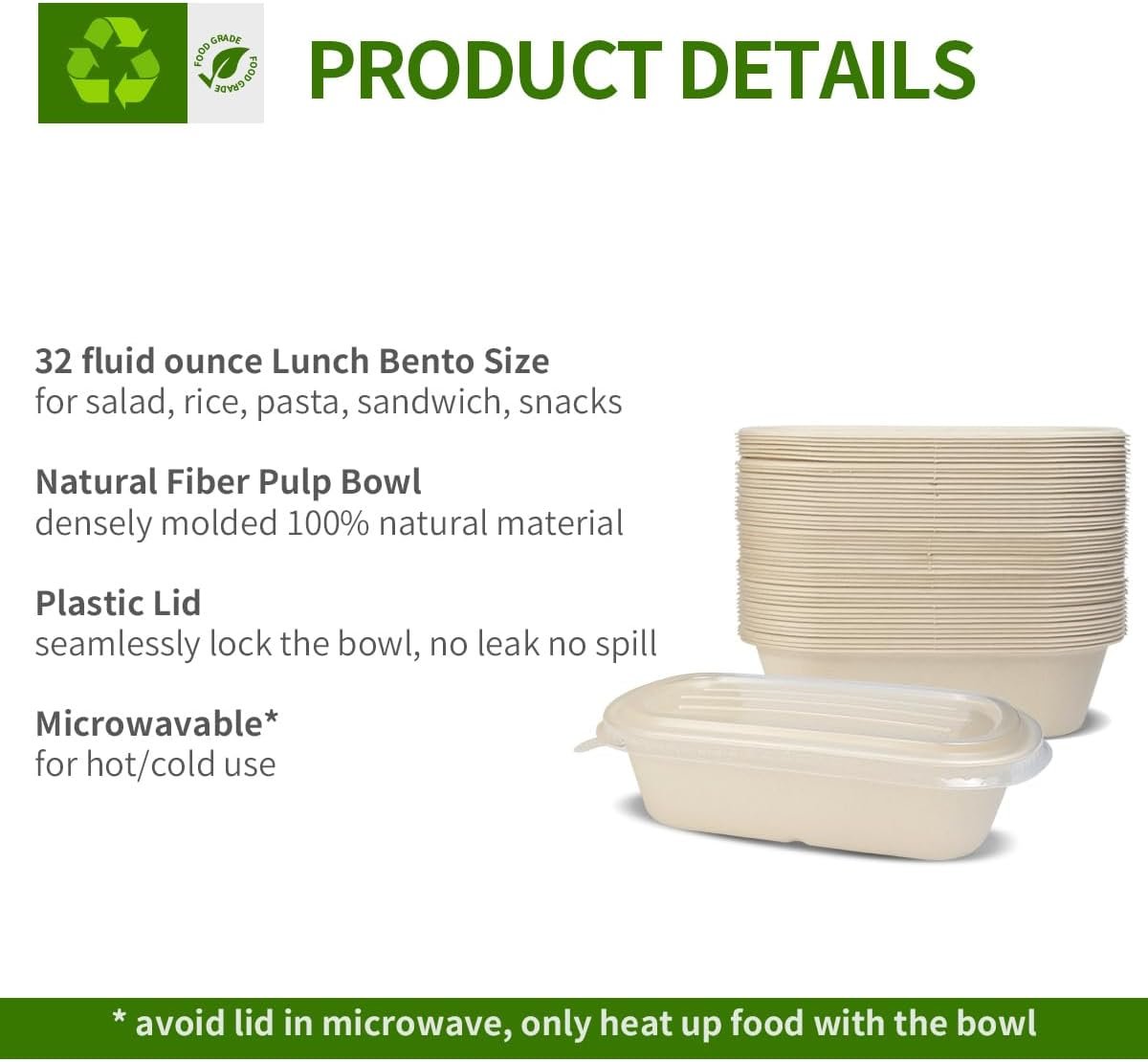 Logo Personalizzato Confezione da 50 Contenitori Monouso da 32 oz + 50 Coperchi in Carta per Preparazione Pasti Asporto Pranzo Avanzi Marchio Bianco Produttore