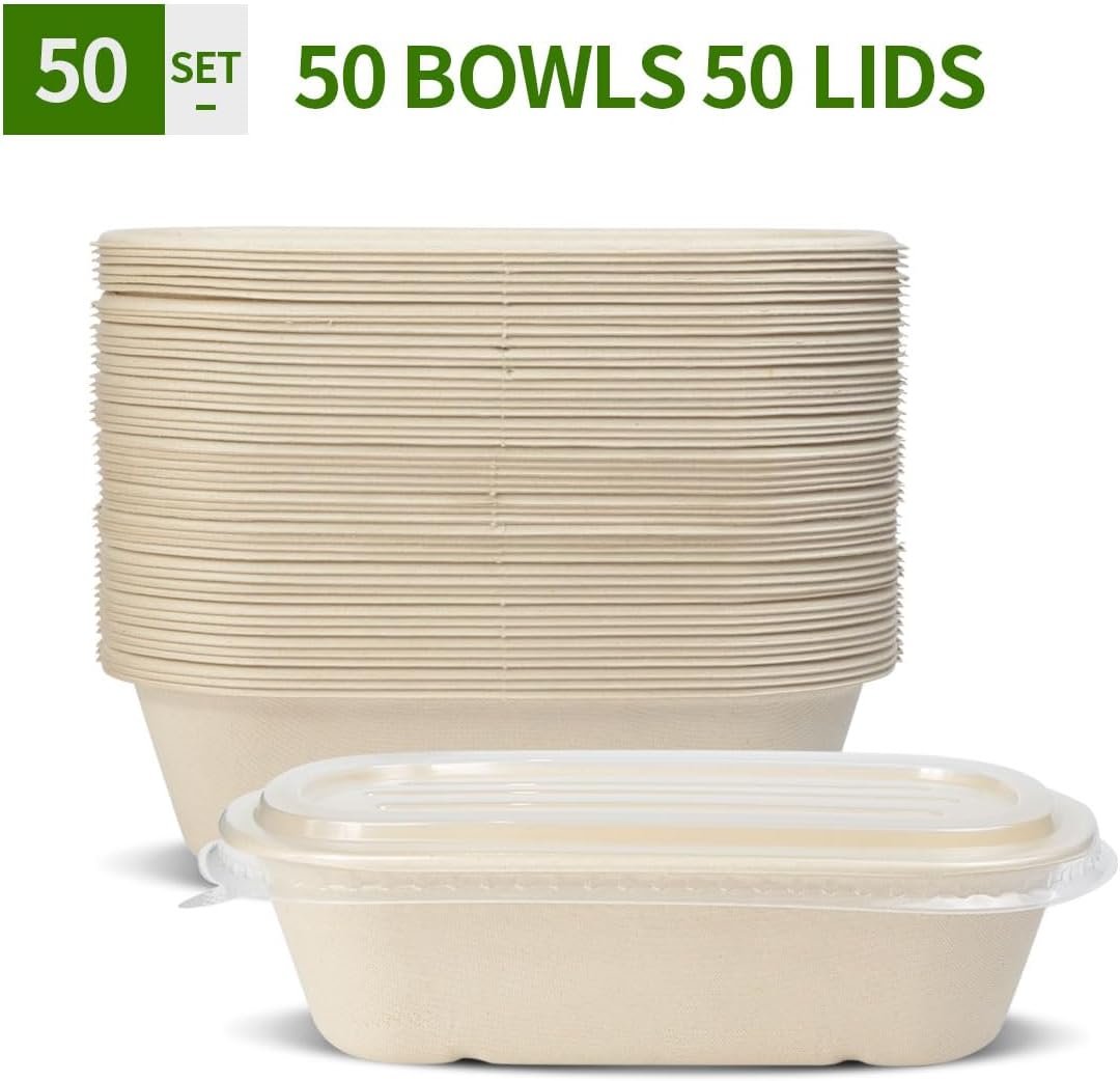 Logo Personalizzato Confezione da 50 Contenitori Monouso da 32 oz + 50 Coperchi in Carta per Preparazione Pasti Asporto Pranzo Avanzi Marchio Bianco Produttore