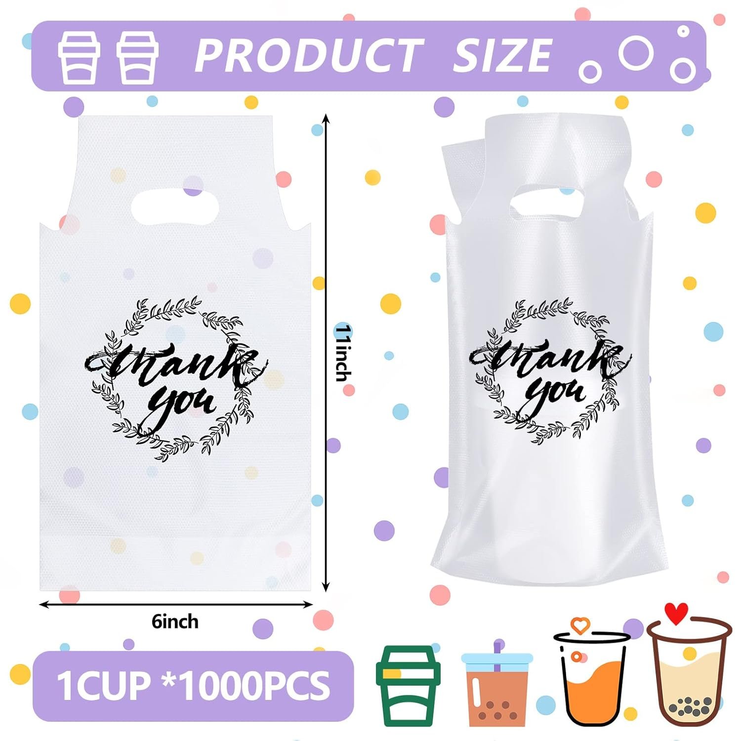 Marchio Bianco Sacchetti Portabevande Plastica 1000 Pezzi con Manico Trasparente Grazie per Caffè Tè Bevande Succhi (per 1 Tazza) Logo Personalizzato Produttore Marchio Bianco Sacchetti Portabevande Plastica 1000 Pezzi con Manico Trasparente Grazie per Caffè Tè Bevande Succhi (per 1 Tazza) Logo Personalizzato Produttore
