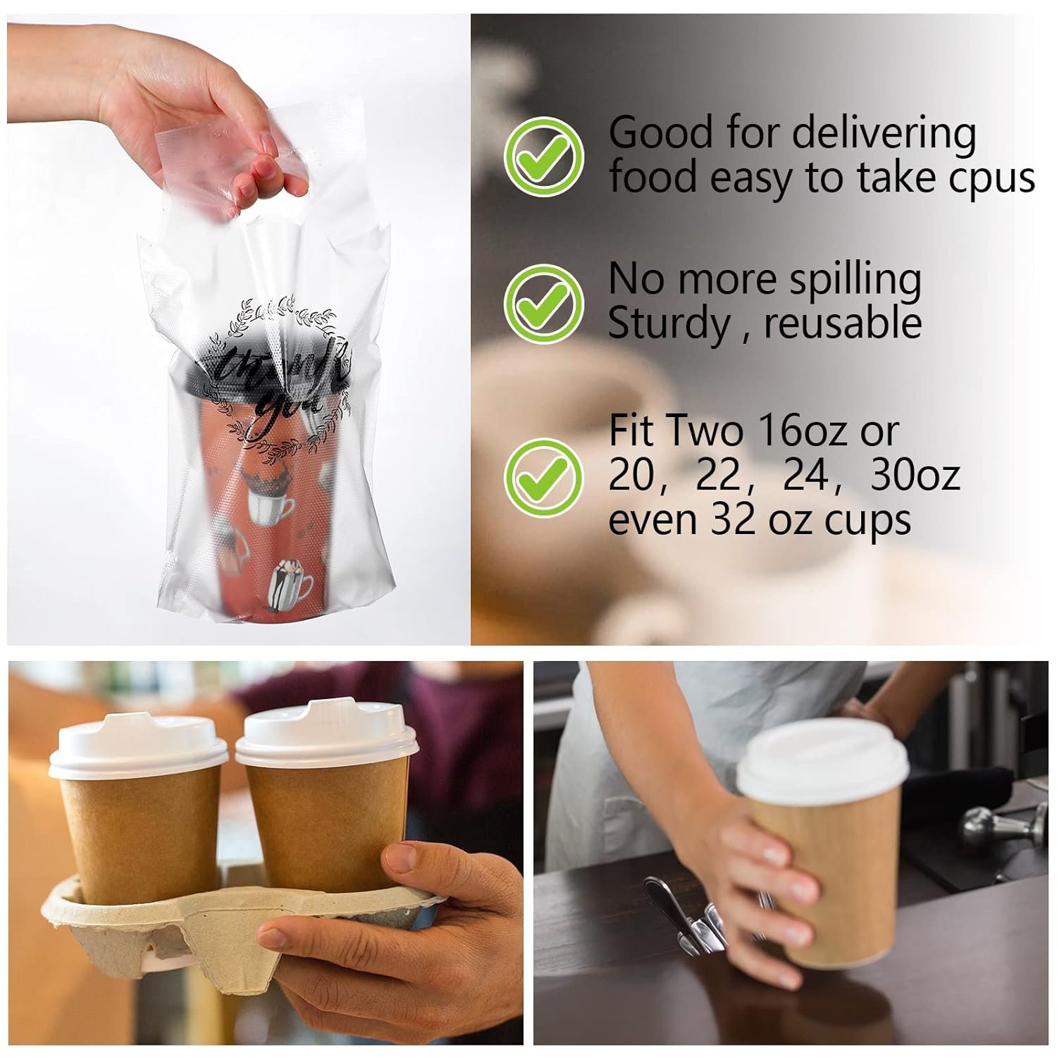 Marchio Bianco Sacchetti Portabevande Plastica 1000 Pezzi con Manico Trasparente Grazie per Caffè Tè Bevande Succhi (per 1 Tazza) Logo Personalizzato Produttore Marchio Bianco Sacchetti Portabevande Plastica 1000 Pezzi con Manico Trasparente Grazie per Caffè Tè Bevande Succhi (per 1 Tazza) Logo Personalizzato Produttore