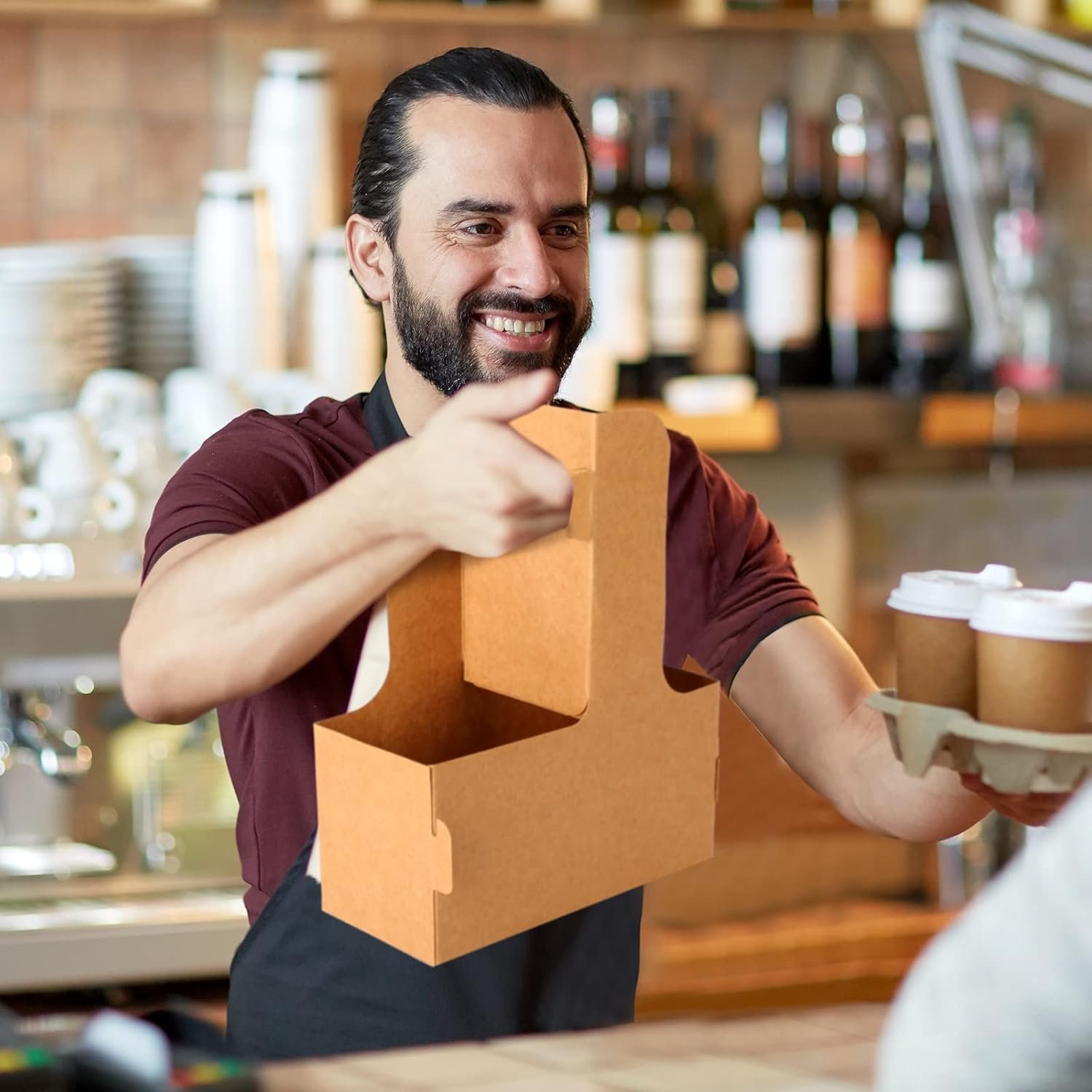 Logo Personalizzato Portabevande per 2 Tazze con Maniglia Carta Monouso Marchio Bianco Confezione da 100 dal Produttore per Caffè Asporto Ristoranti Consegne Marrone