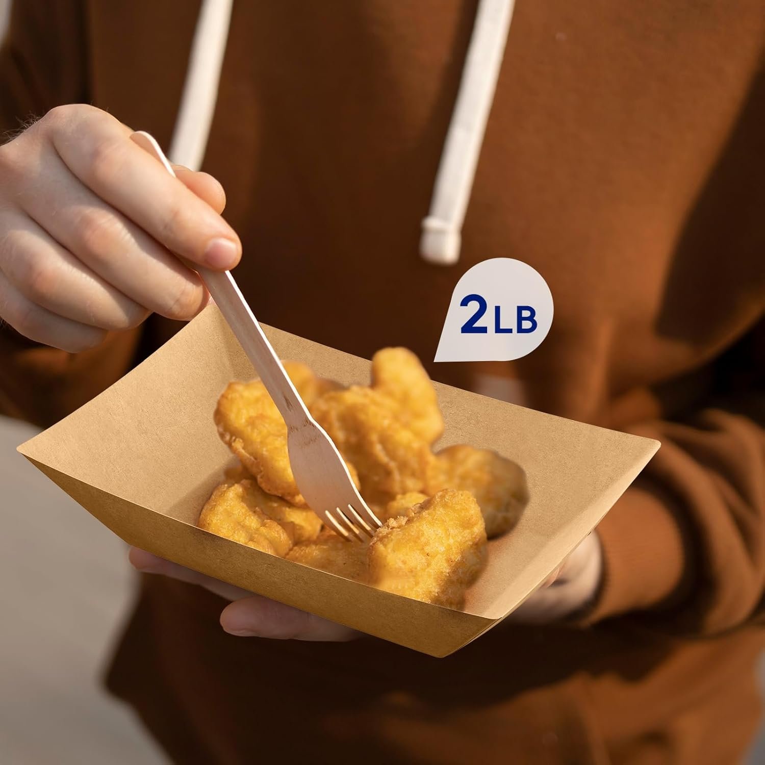Logo Personalizzato Vaschette Carta Monouso da 2 lb Confezione 100 Barche dal Fornitore con Marchio Bianco per Snack Patatine Nachos Hot Dog Tacos BBQ