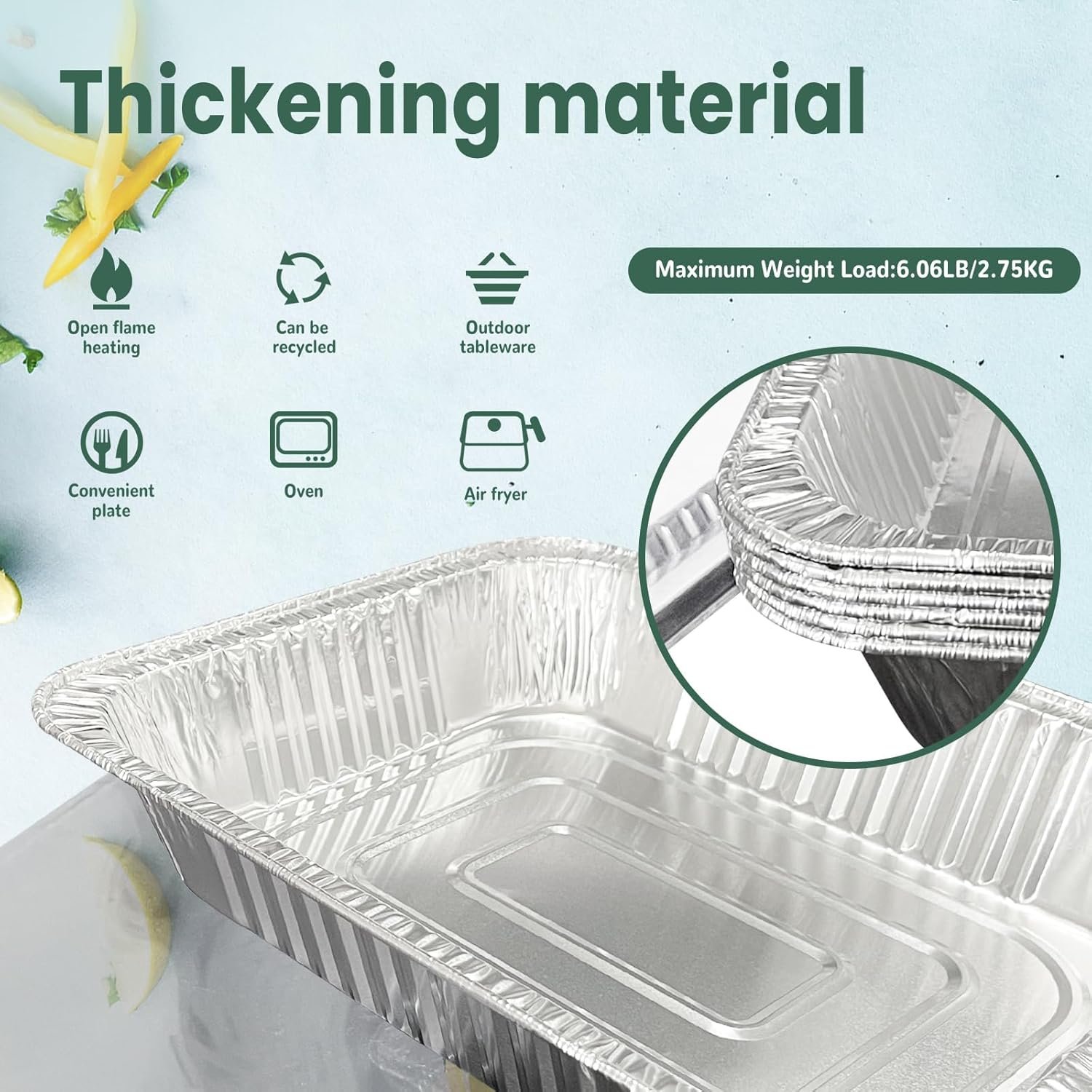 Produttore Teglie Monouso Alluminio 9x13 con Coperchi Trasparenti Confezione da 10 Logo Personalizzato Contenitori Alimenti Resistenti Formato 1/2 Profondo Extra Heavy Duty per Forno Cottura Arrosto Riscaldamento Tavolo Vapore Marchio Bianco