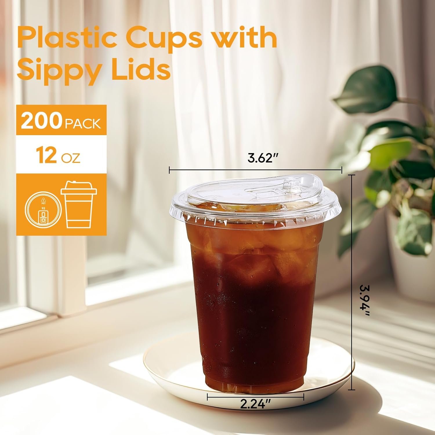 Logo Personalizzato Bicchieri Plastica Trasparente 12 OZ 200 Set con Coperchi Sip Senza Cannuccia Marchio Bianco per Caffè Ghiacciato Smoothie Soda Limonata Fornitore Diretto