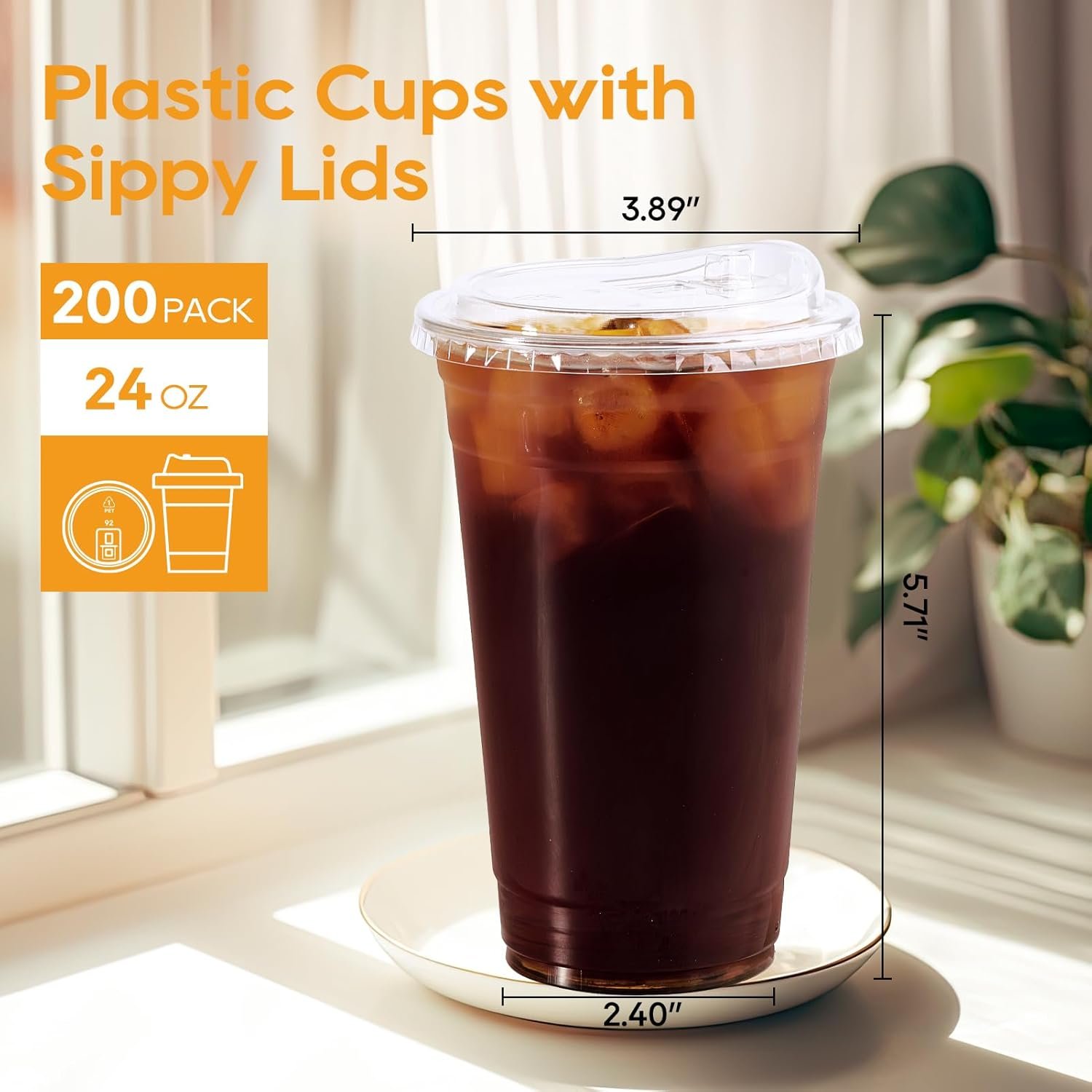Logo Personalizzato Bicchieri Plastica Trasparente Cristallini 24 OZ con Coperchi Beccuccio Senza Cannuccia 200 Set Marchio Bianco da Asporto per Caffè Freddo Smoothie Soda Limonata Bevande Fredde dal Fornitore