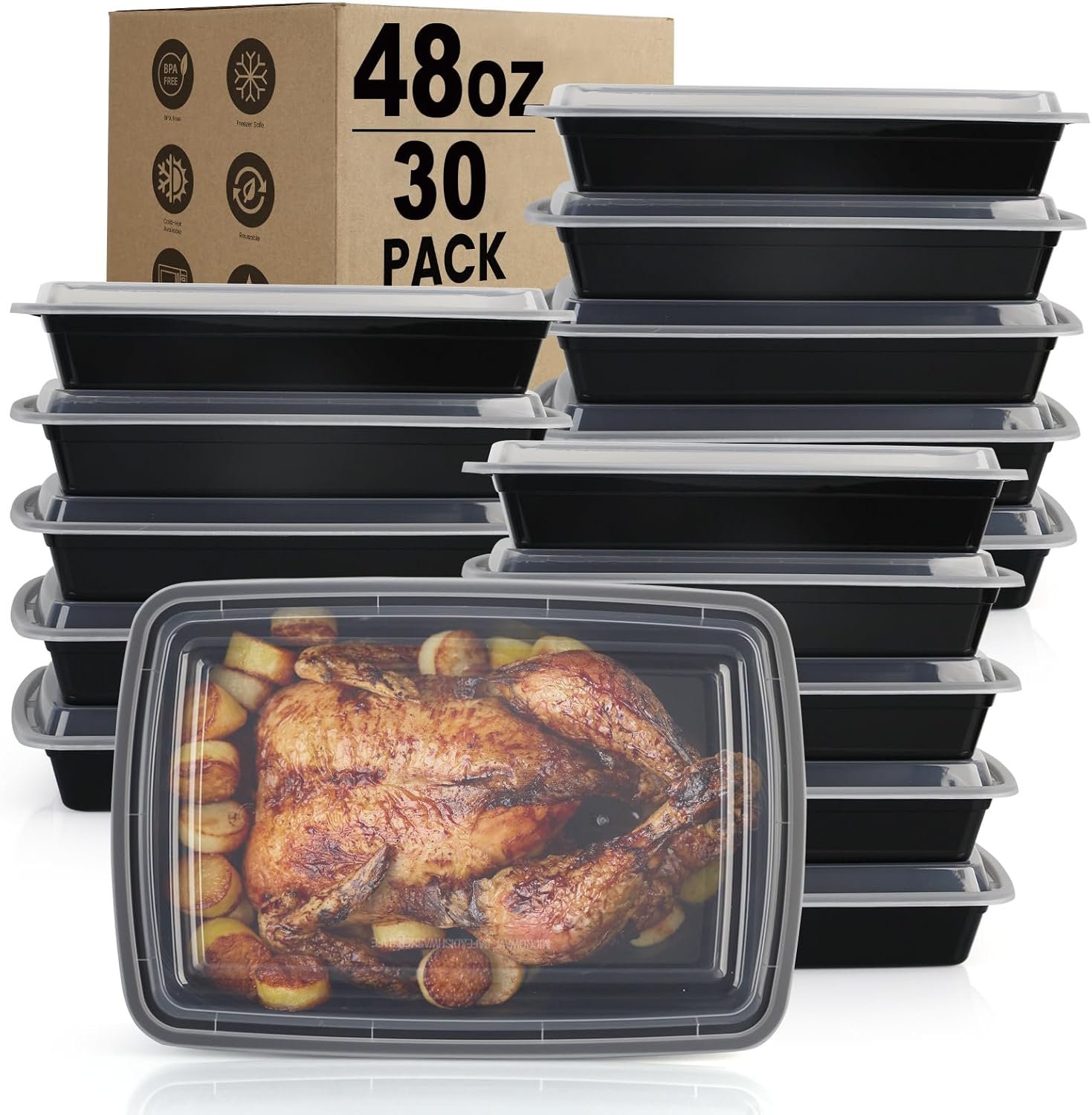 Produttore di Contenitori Meal Prep Riutilizzabili 48oz con Coperchi Confezione da 30 Da Asporto Senza BPA Adatti a Microonde Lavastoviglie Congelatore con Logo Personalizzato Marchio Bianco