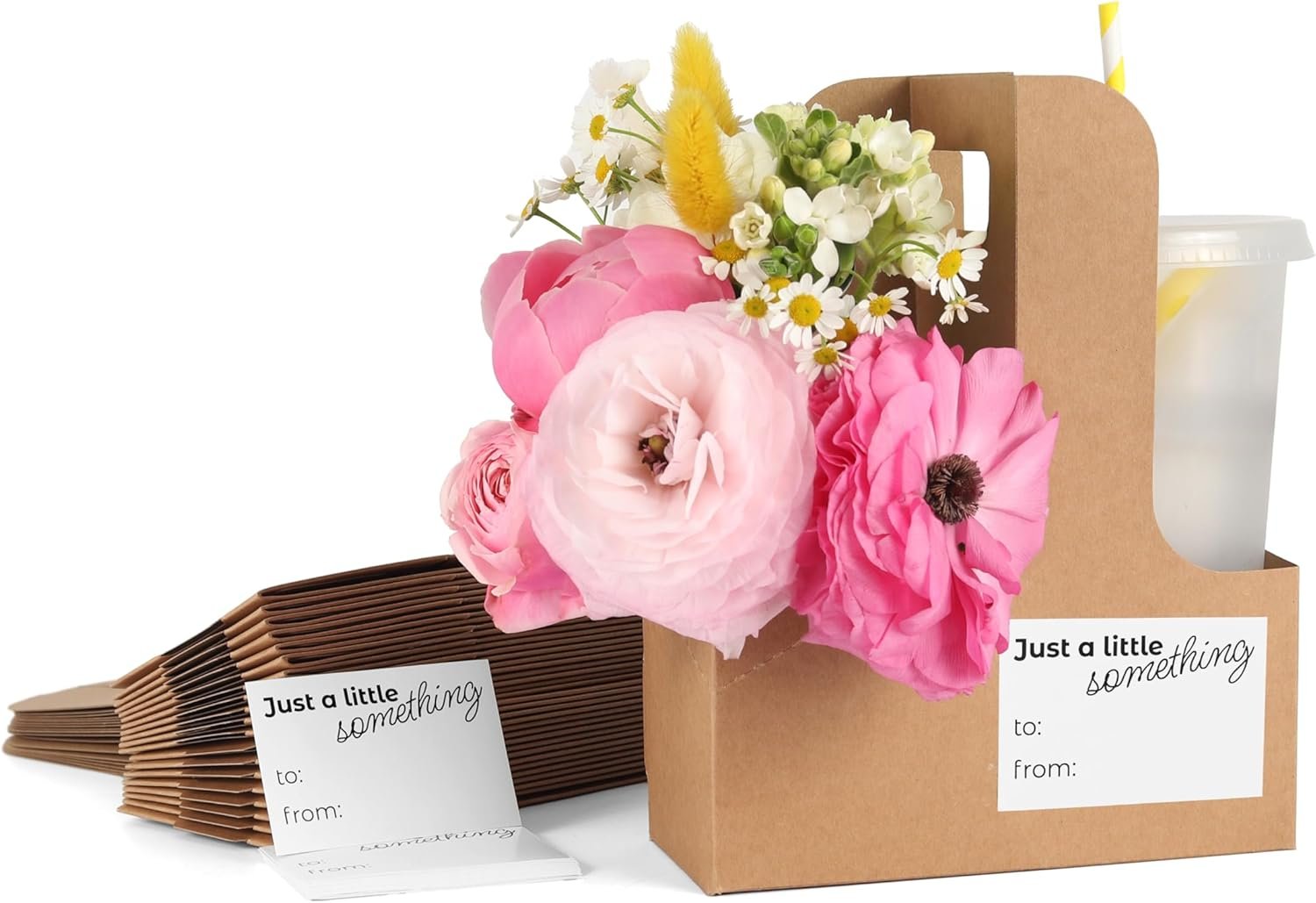 Marchio Bianco Portabevande Monouso con Maniglia per 2/4 Tazze Confezione da 20 in Cartone Kraft Take Away per Bevande Calde/Fredde Logo Personalizzato 20 Adesivi Decorativi Feste Compleanni Matrimoni dal Fornitore